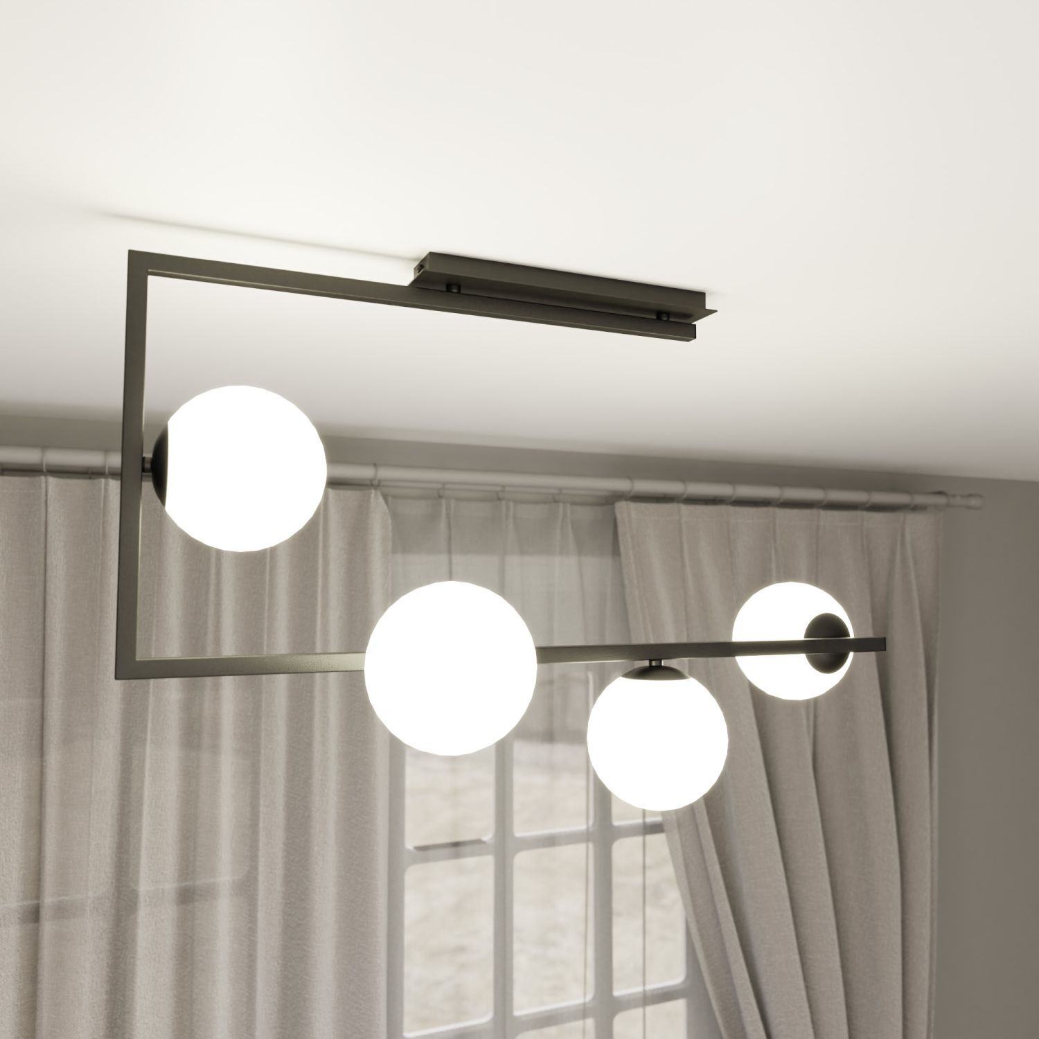 Deckenlampe Schwarz Weiß L: 83 cm H: 55 cm Metall Glas 4x E14