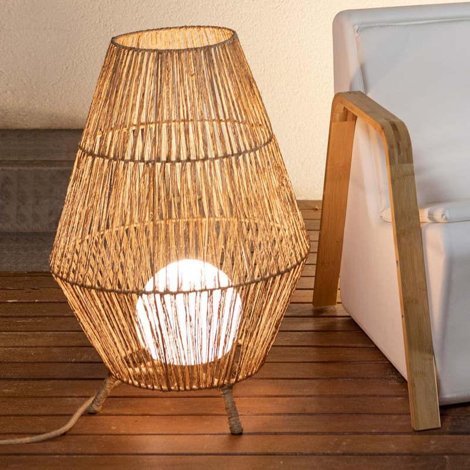 LED Tischleuchte außen IP54 72 cm Rattan Dimmer Fernbedienung