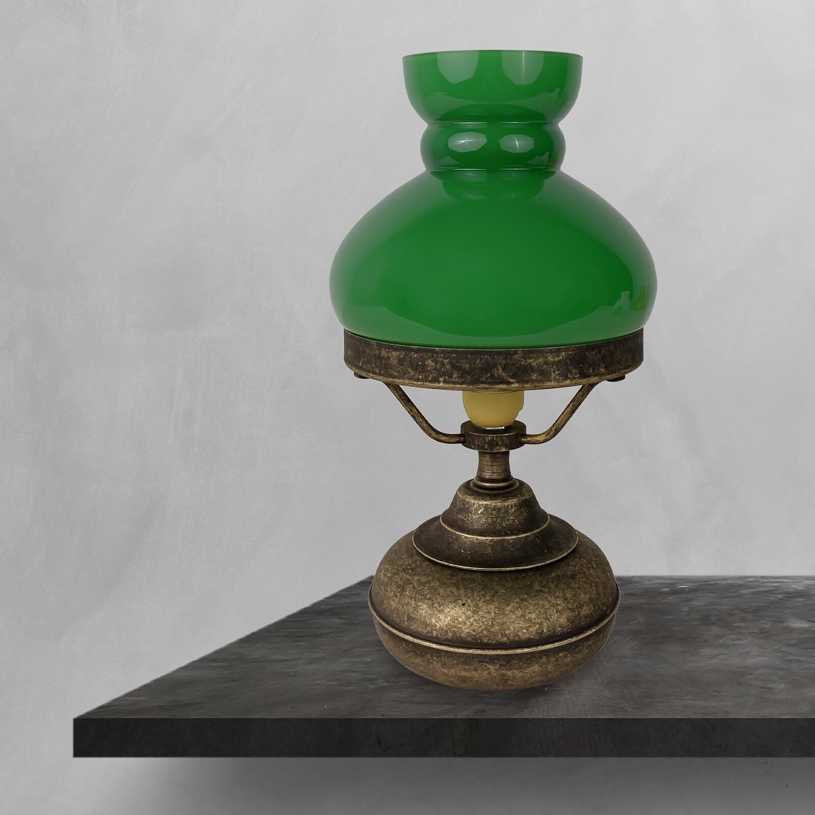 Tischleuchte Glas Messing 24,5 cm in Bronze Antik Grün Lampe