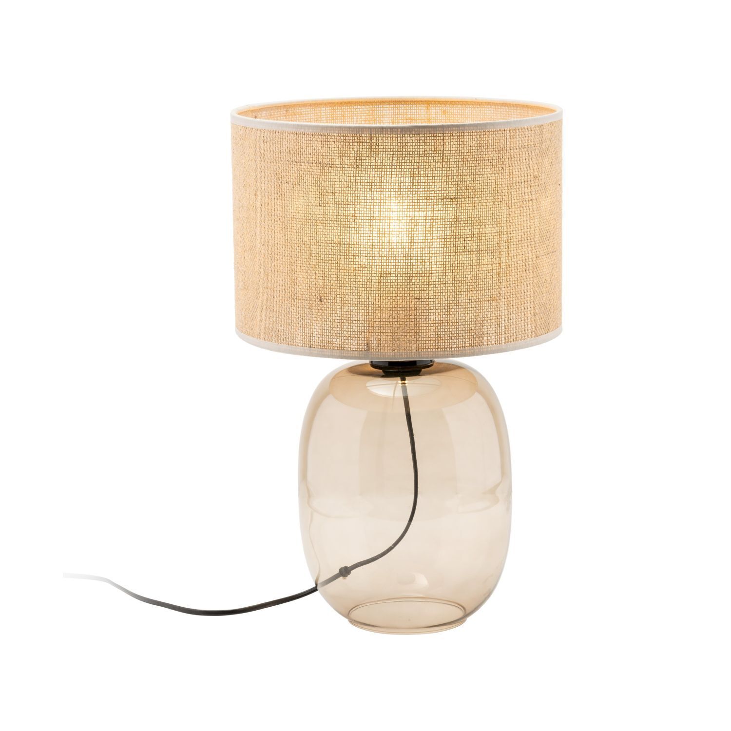 Tischleuchte Rauchglas Stoff Braun H: 48 cm Ø 30 cm E27