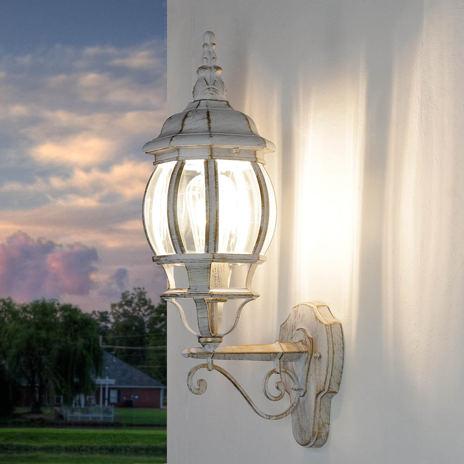 Außen Wandleuchte BREST in Weiß Gold IP44 Lampe