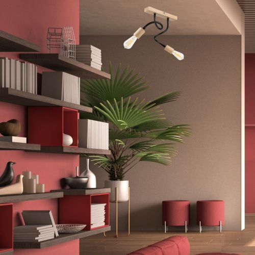 Deckenleuchte KASSIDY Schwarz Holz Modern flexibel