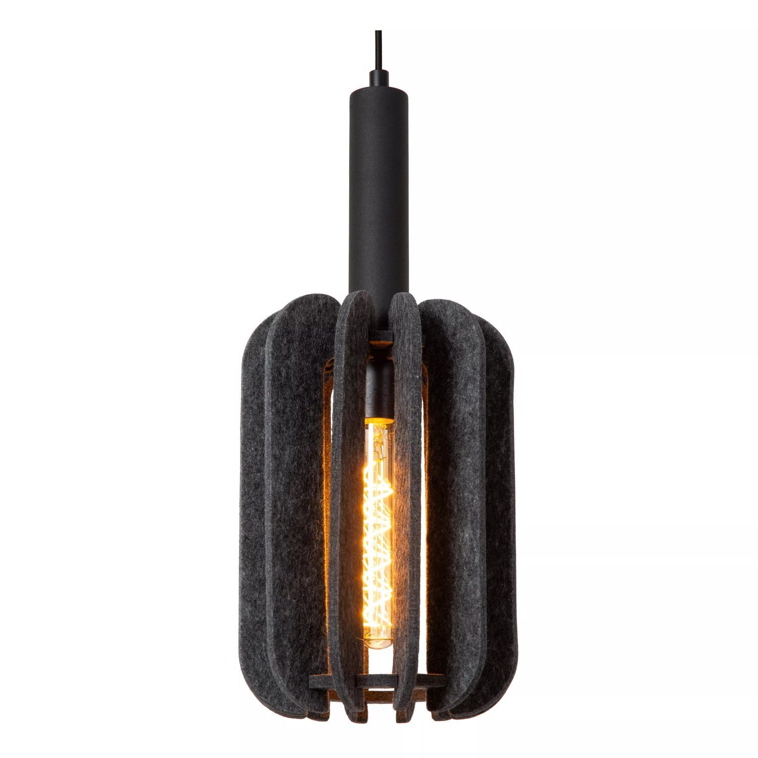 Hängelampe Filz Metall Grau Schwarz E27 B:50 cm 3-flmg