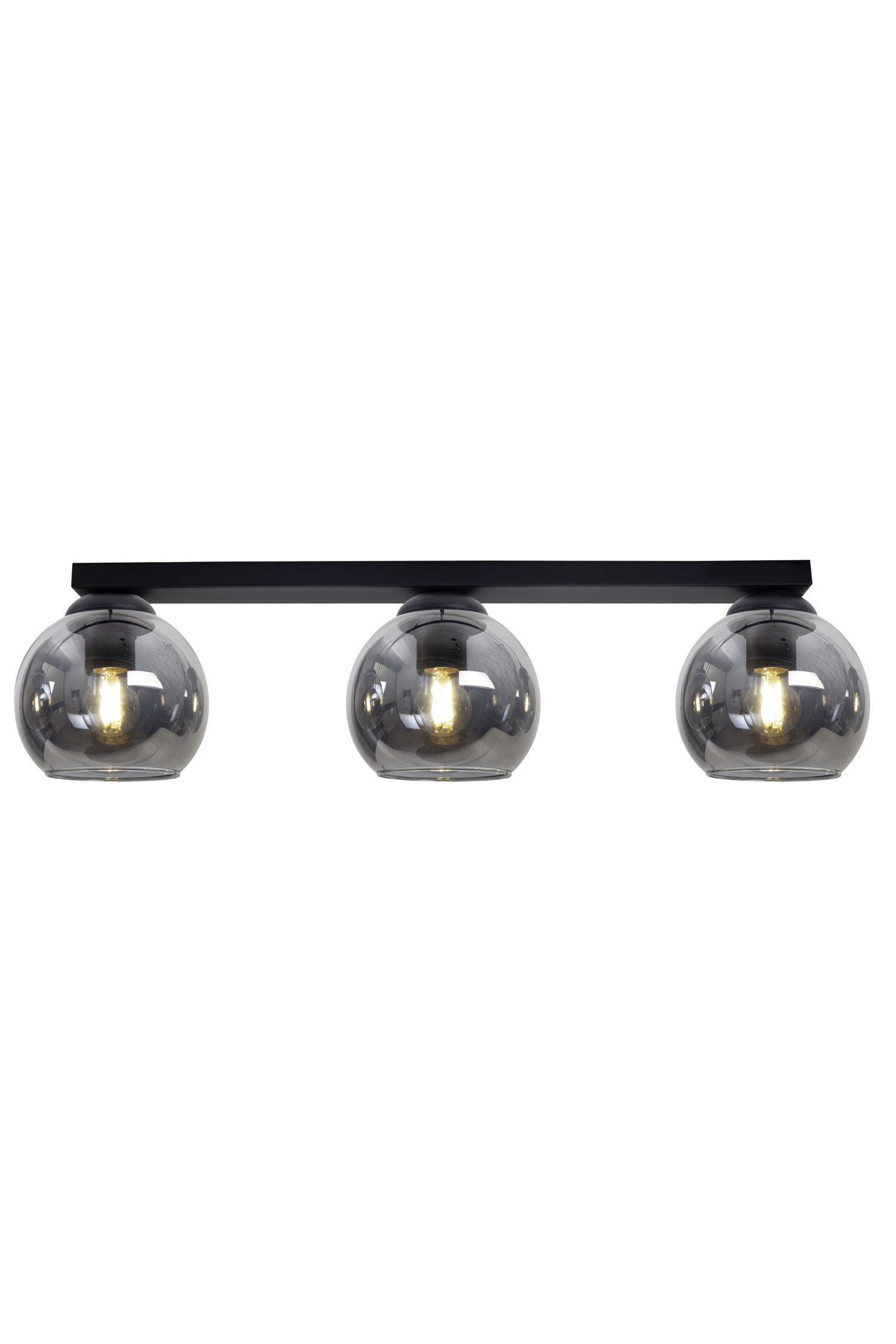 Deckenlampe Rauchglas Schwarz blendarm E27 62 cm lang Deckenleuchte, 3-flammig, Glaskugeln, schwarz, E27