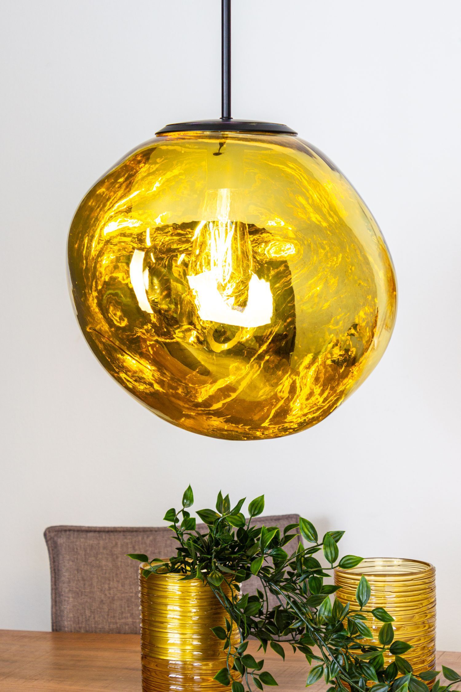 Runde Hängelampe Glas Gelb E27 Ø36 cm Modern stilvoll