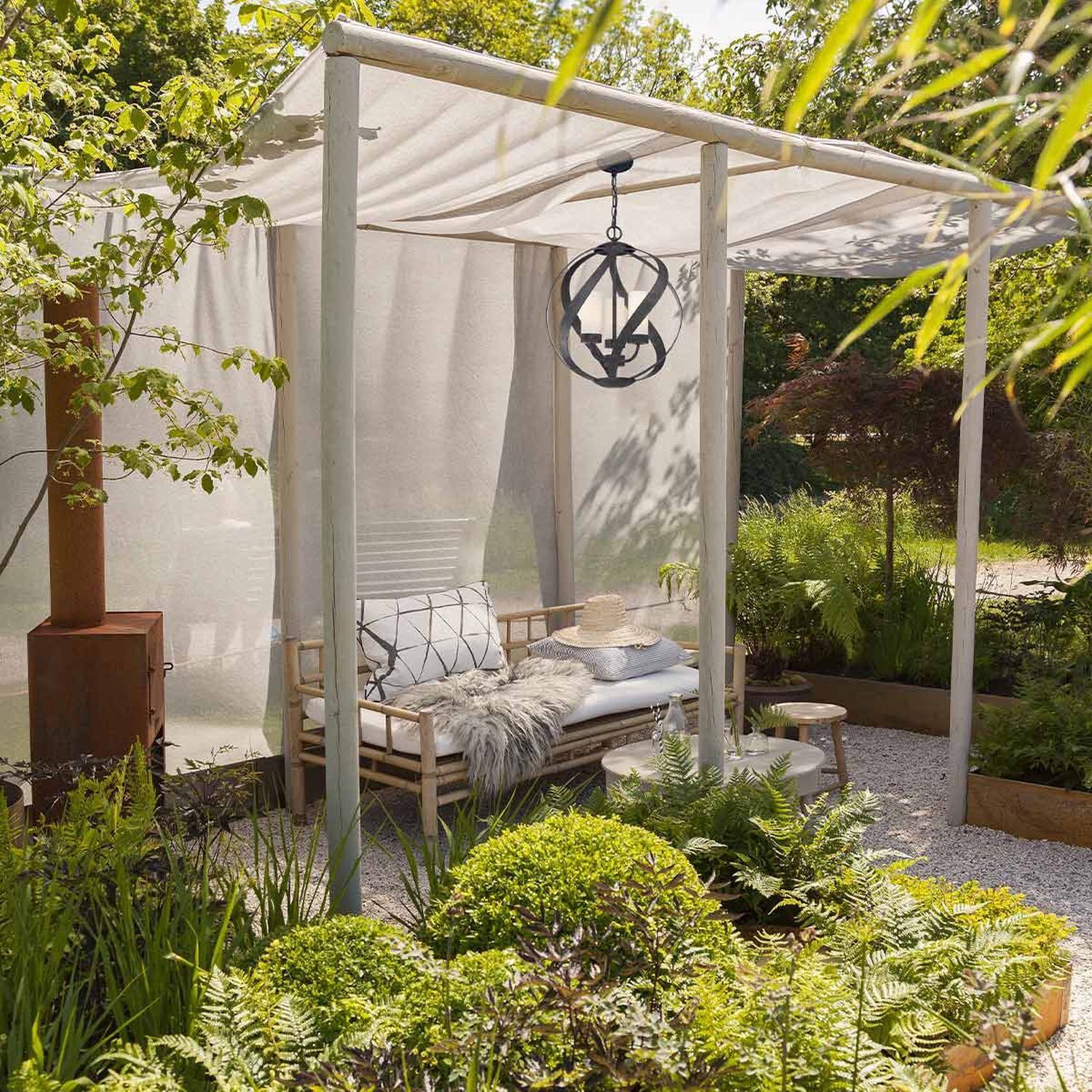 Pendelleuchte außen Metall Glas 3x E14 IP44 Ø 41 cm