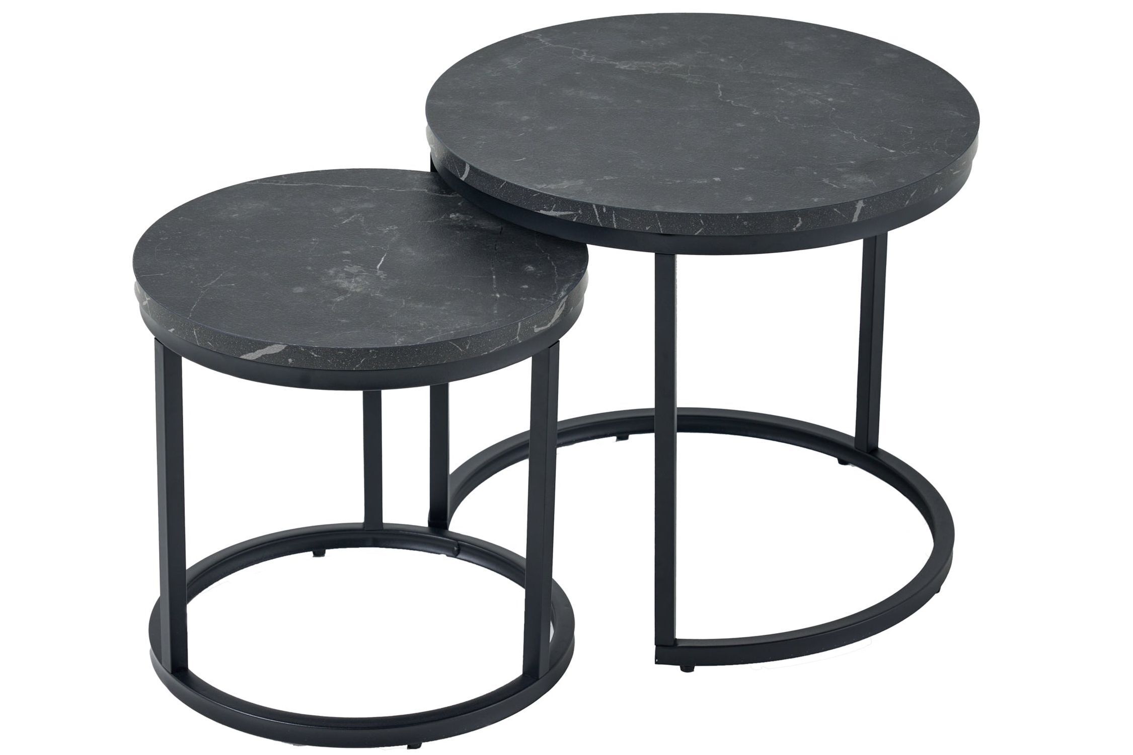 Beistelltisch 2er Set MDF Metall in Schwarz rund Moebel, Barhocker, Tabelle, Kaffeetisch