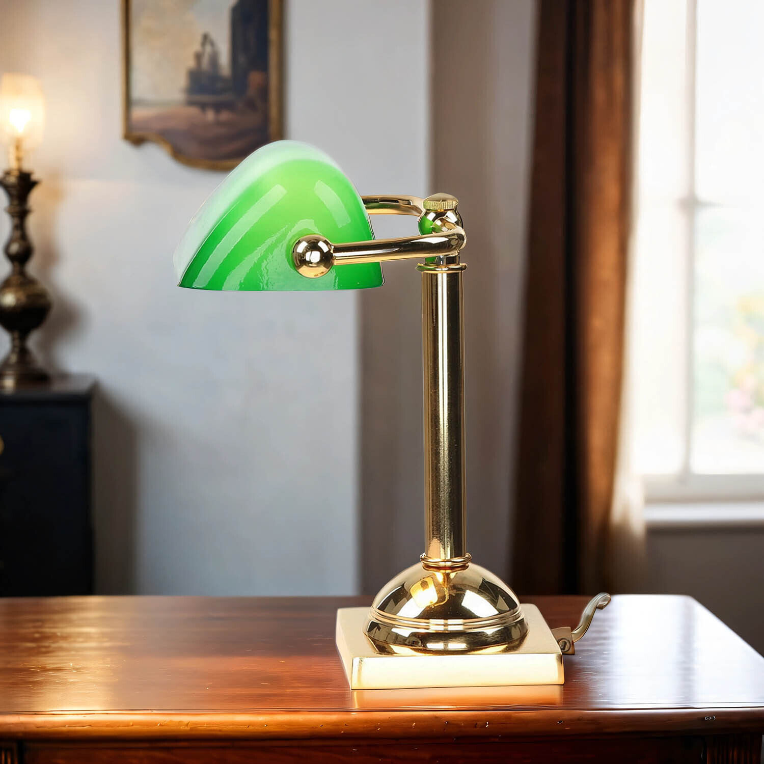 Bankerleuchte Gold 24K aus Echt-Messing Premium Lampe, Tischlampe