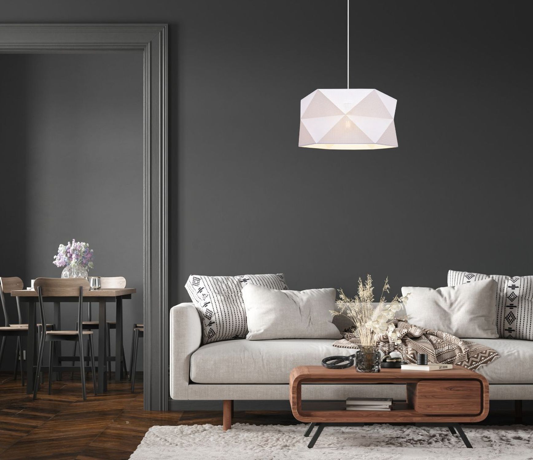 Moderne Pendelleuchte Stoff blendarm E27 L:70 Weiß Gold