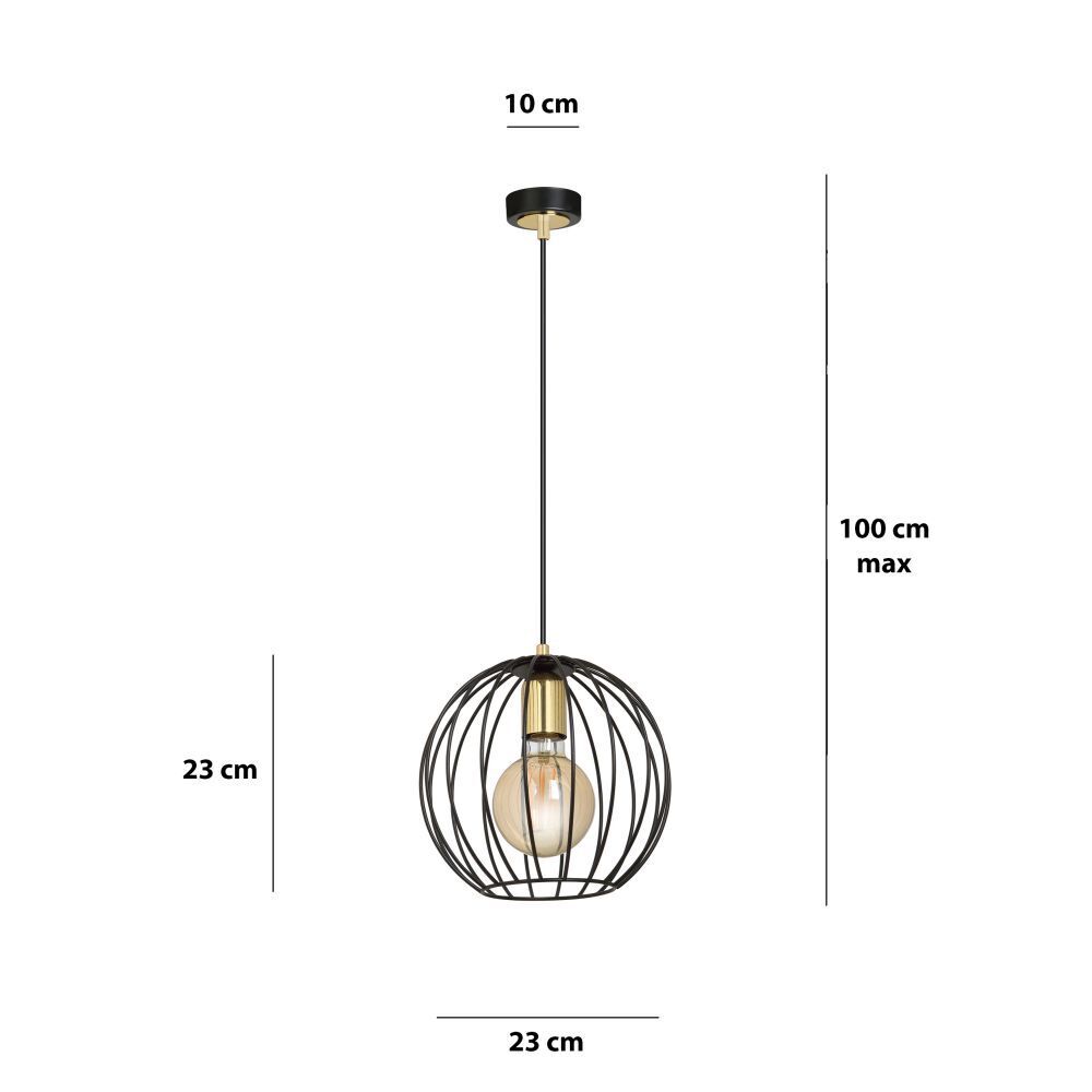 Pendelleuchte Kugel Schirm Schwarz E27 Ø23cm Retro