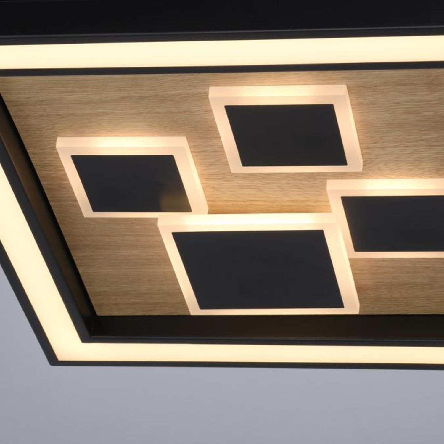 LED Deckenleuchte Holz Schwarz Serienschalter L:48 cm Deckenleuchte
