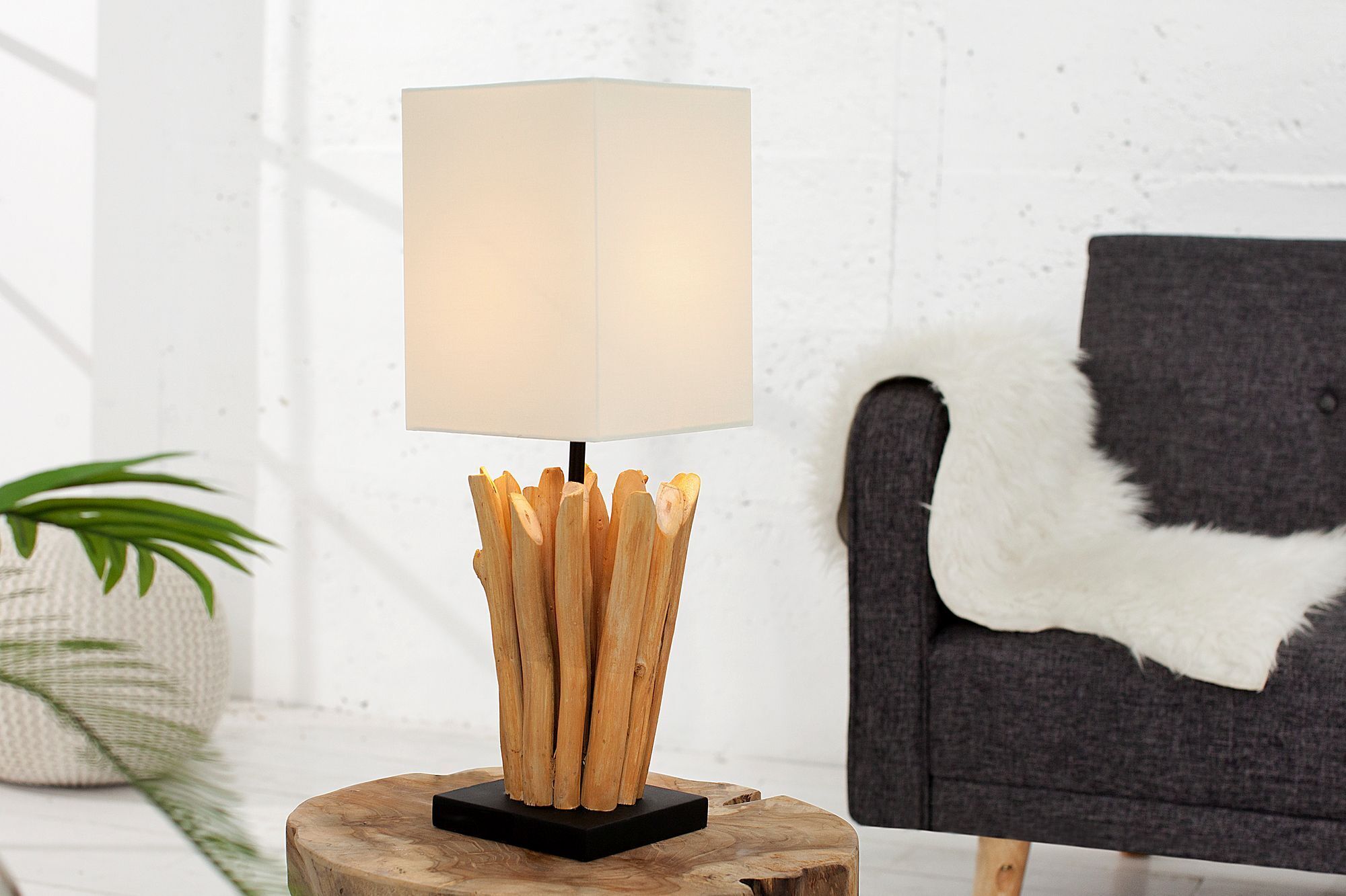 Eindrucksvolle Tischlampe Modern echtes Holz 45cm