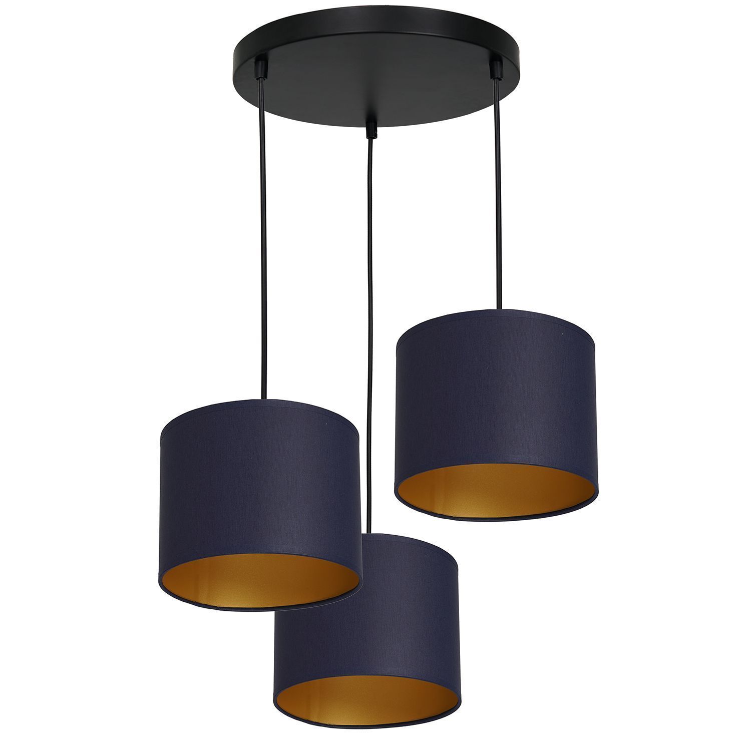 Pendelleuchte Blau Gold Stoff Metall 3-flammig blendarm