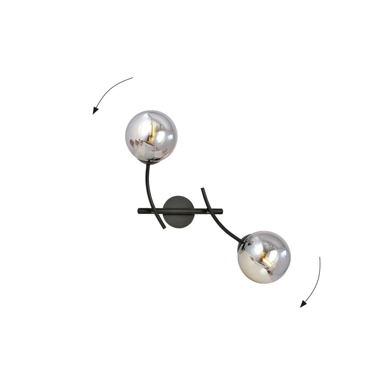 Wandleuchte Rauchglas Metall verstellbar E14 2-flammig