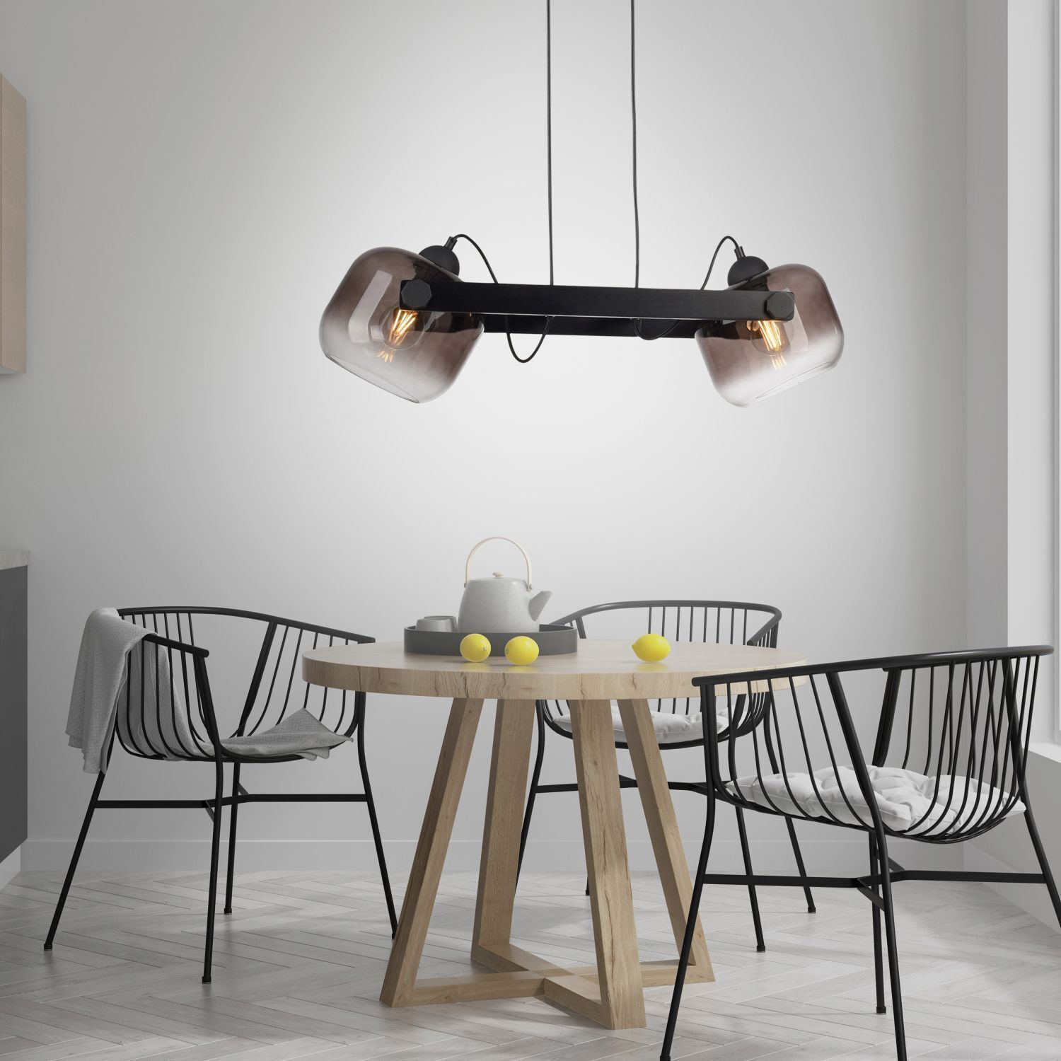 Hängelampe Glas Metall E27 68 cm 2-flammig schwenkbar Esstisch, Mobiliar, Tabelle, Lampe, Esszimmer