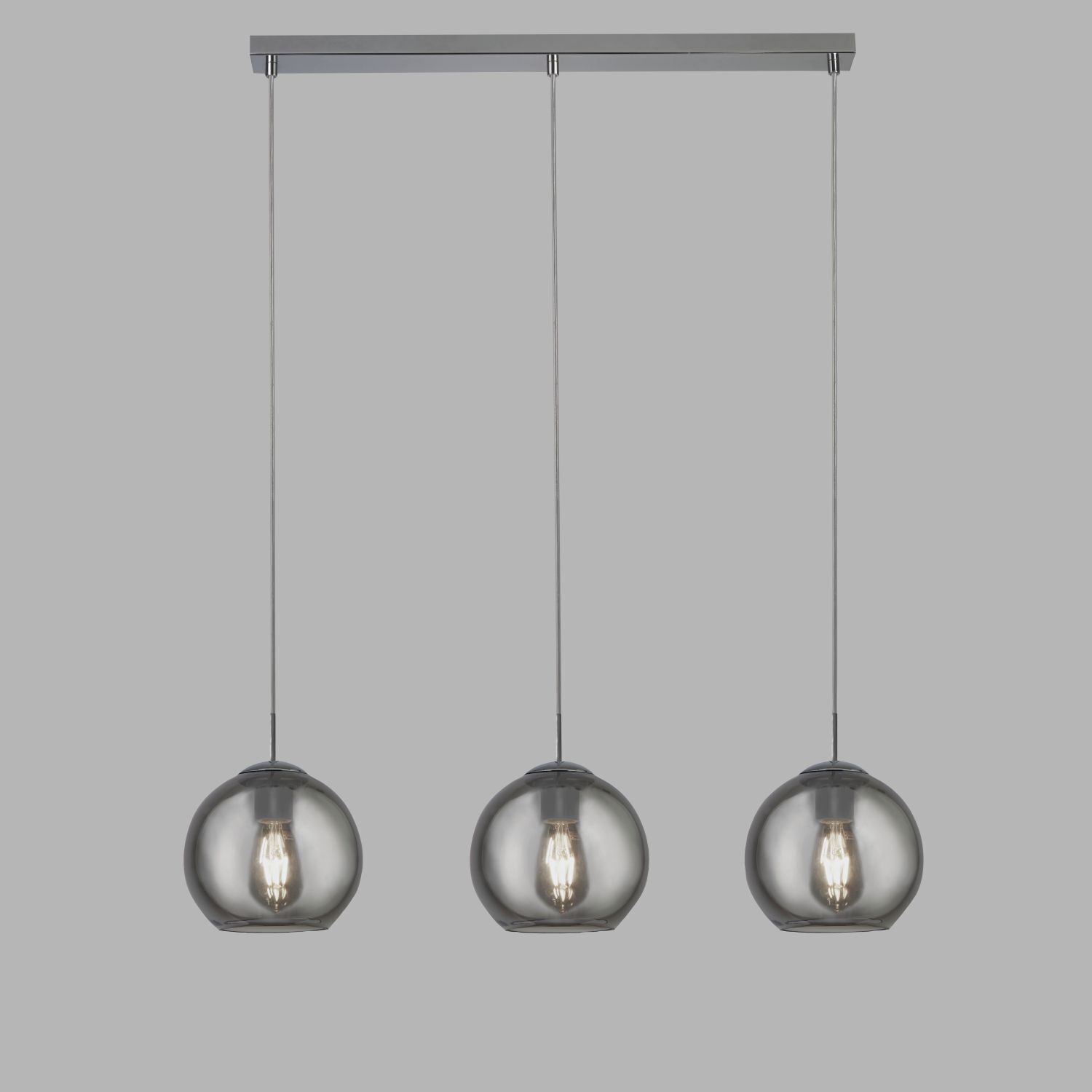 Hängeleuchte 3-flammig Chrom Rauchgrau E27 Glas Metall