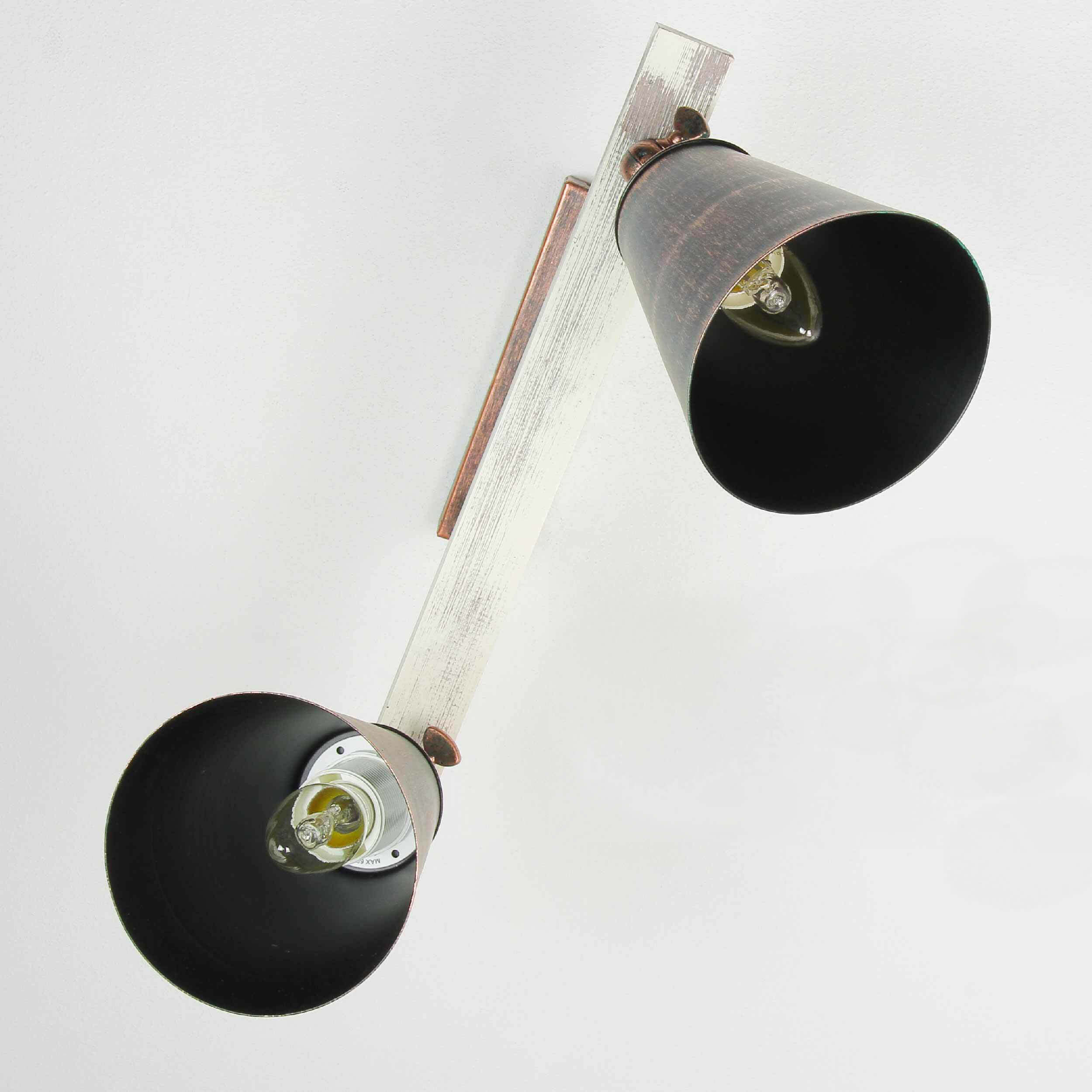 Deckenspot Shabby Kupfer 2-flammig E27 Metall Holz Beleuchtung, Lampe, Maschine, Rad