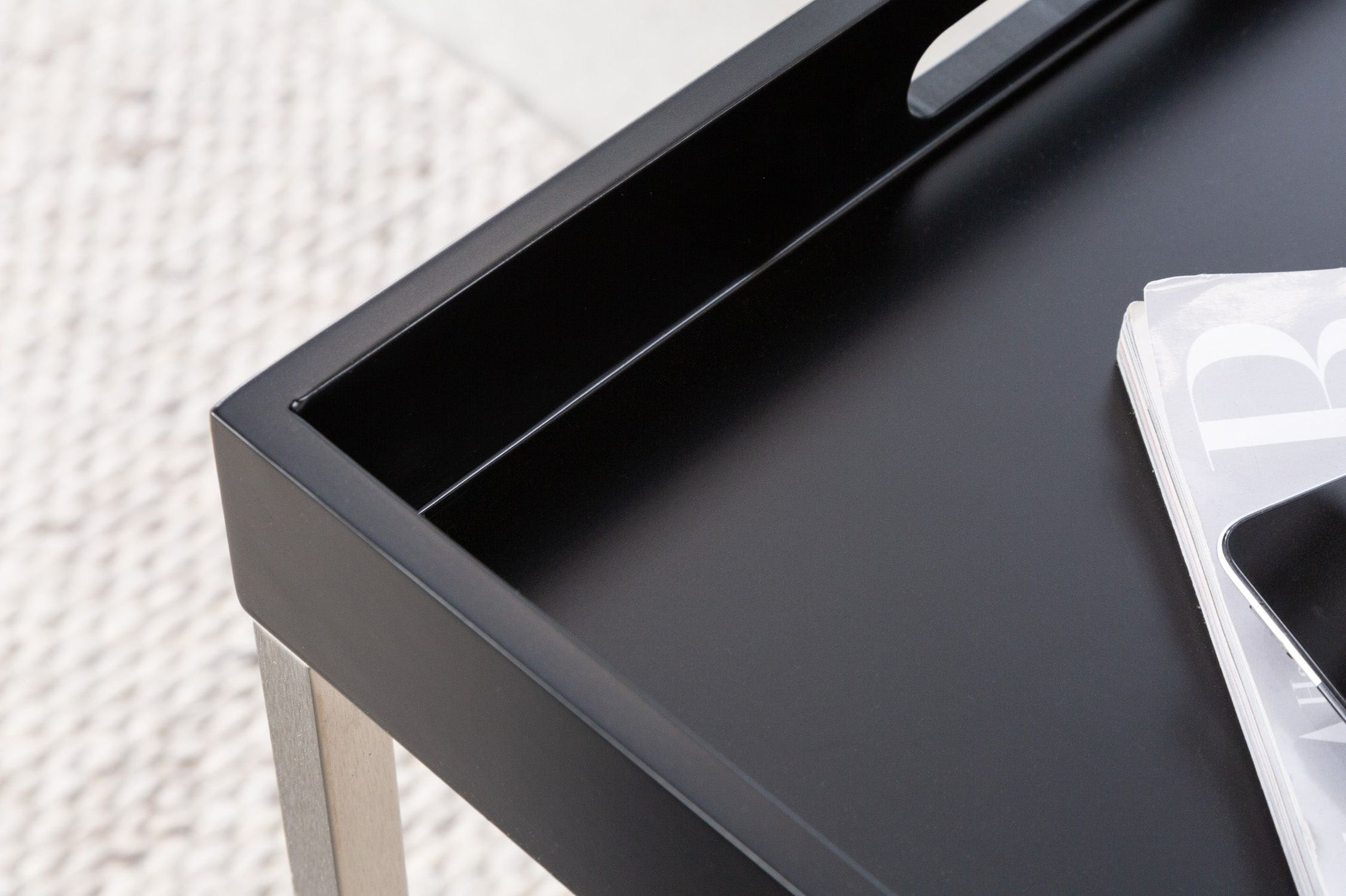 Couchtisch 3er Set MDF Metall in Schwarz mit Tabletts Tablett, Mobiliar