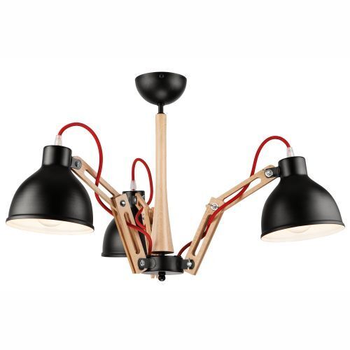 Holz schwarze Deckenleuchte 3-flmg Wohnzimmer