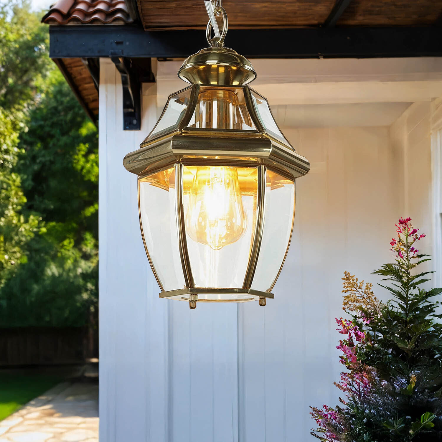 Outdoor Hängeleuchte Messing Glas Vintage Design E27