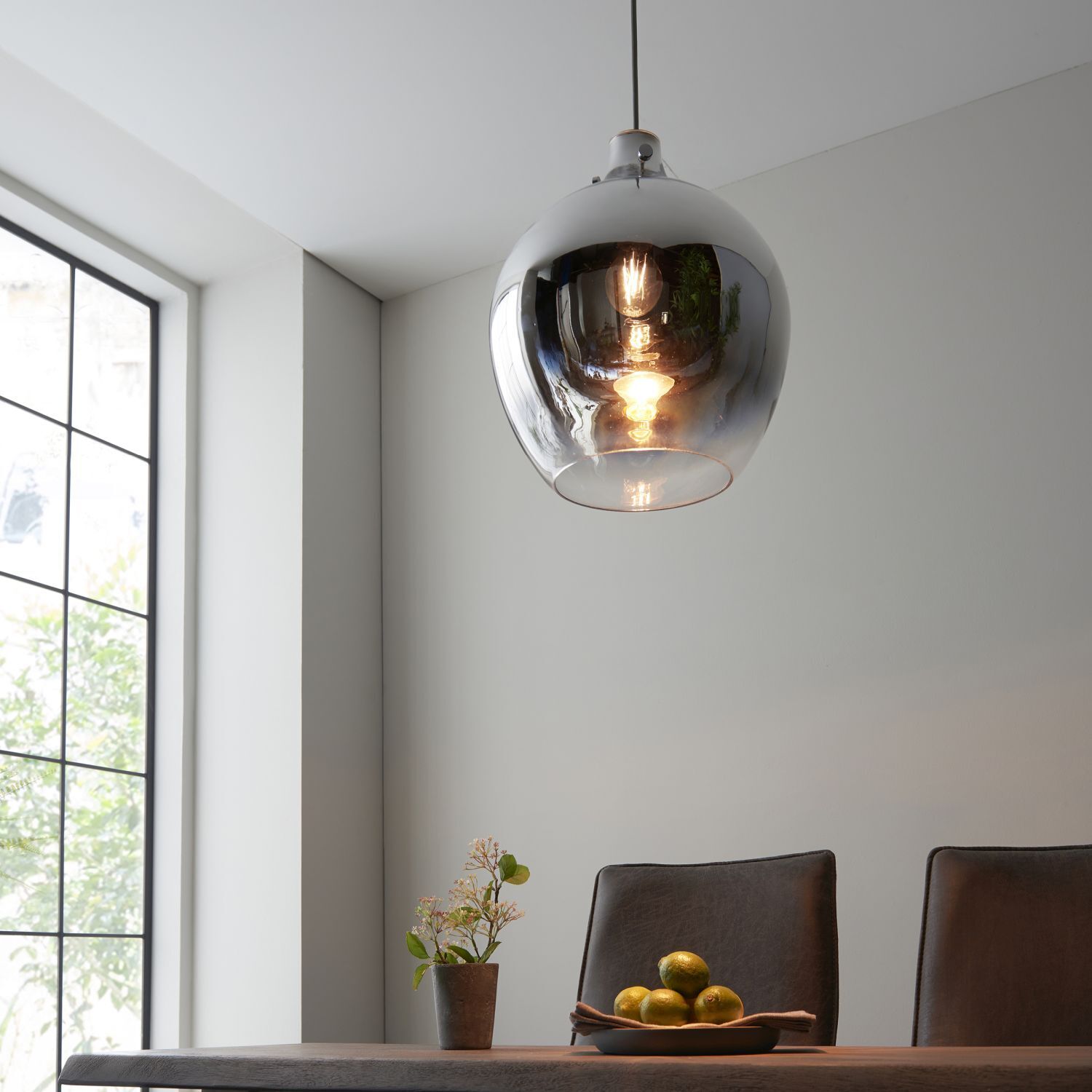 Hängelampe Rauchglas Metall Ø 32 cm Chrom Spiegelgrau E27