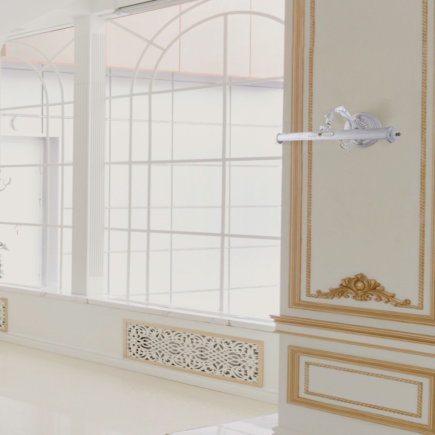 Bilderleuchte Metall verstellbar 44,5 cm breit Weiß E14 Drinnen, Innenarchitektur, Fenster, Französisches Fenster, Fensterbank