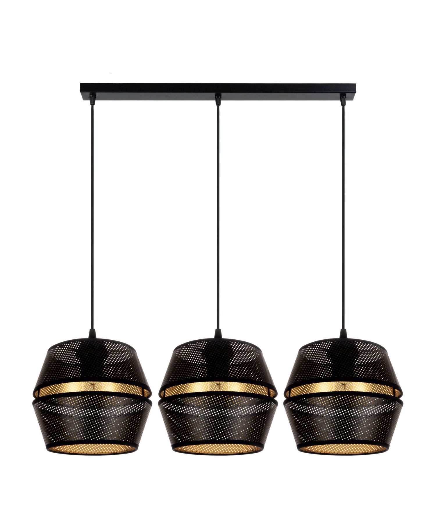 Hängelampe Metall Schwarz Gold E27 70 cm lang 3-flammig