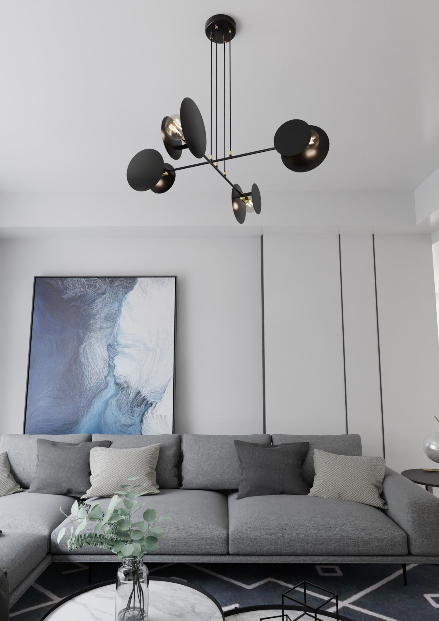 Hängelampe Schwarz verstellbar Metall 4x E27 Modern