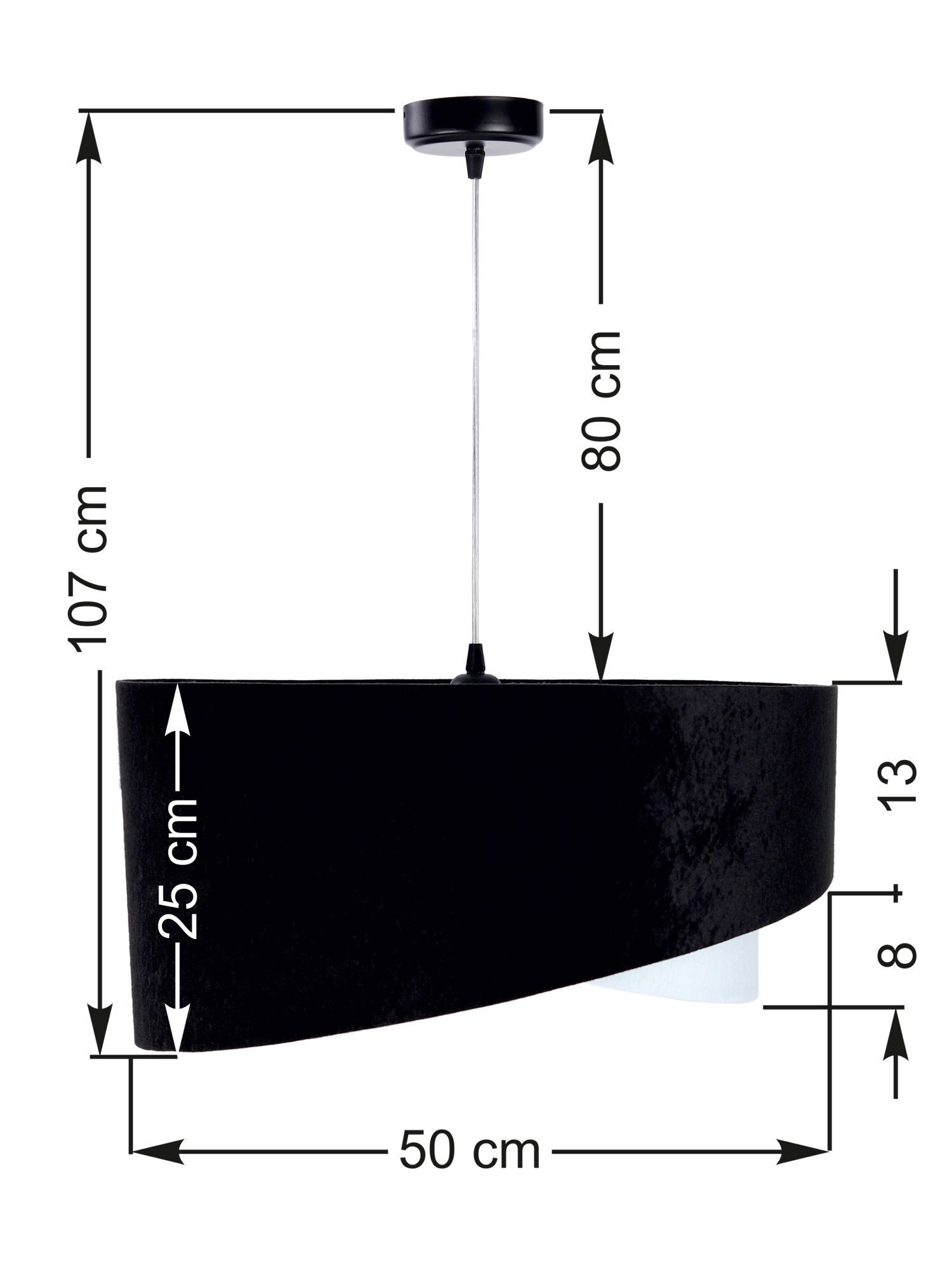 Pendelleuchte Schwarz Weiß Silber Stoff rund Ø50cm