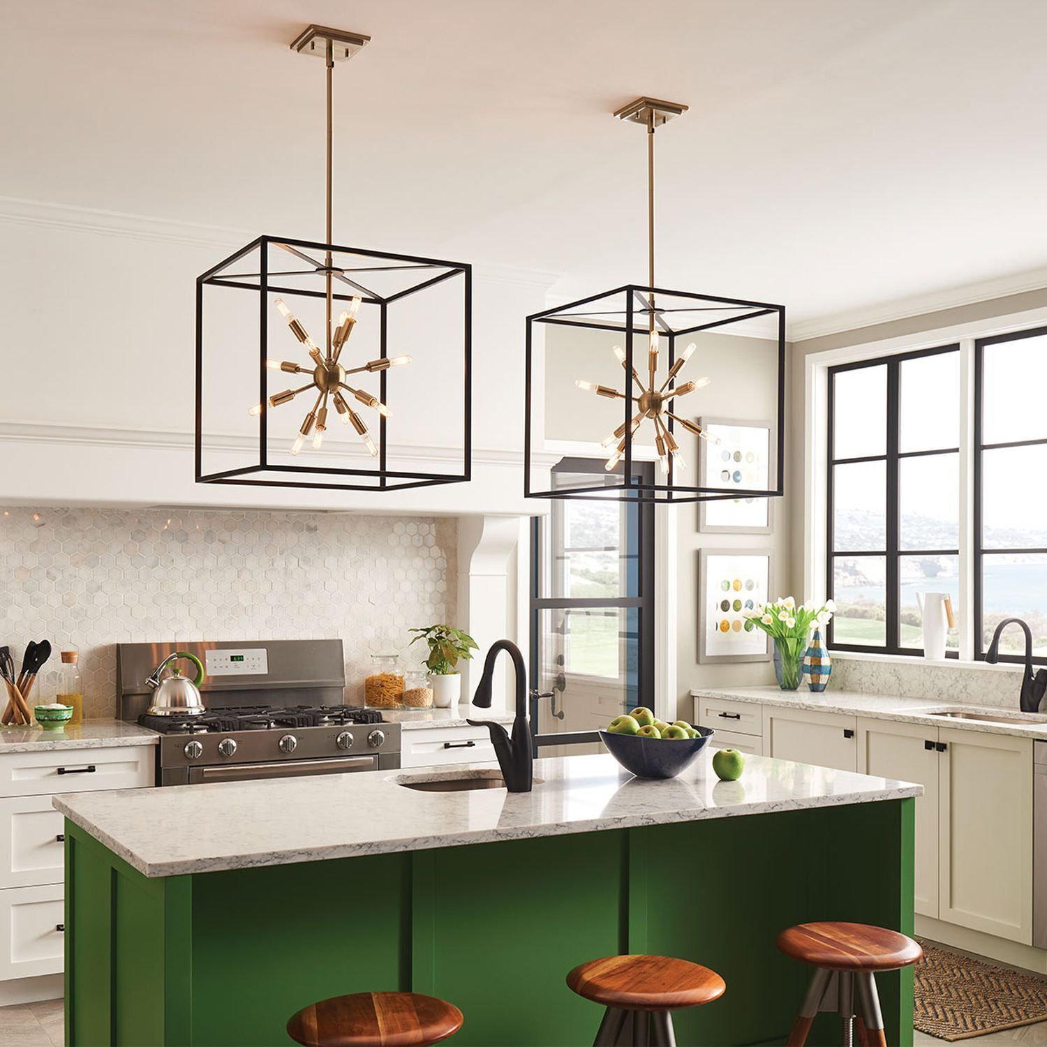 Pendelleuchte Metall B: 51 cm Messing Schwarz 12x E14 Drinnen, Innenarchitektur, Küche, Kücheninsel