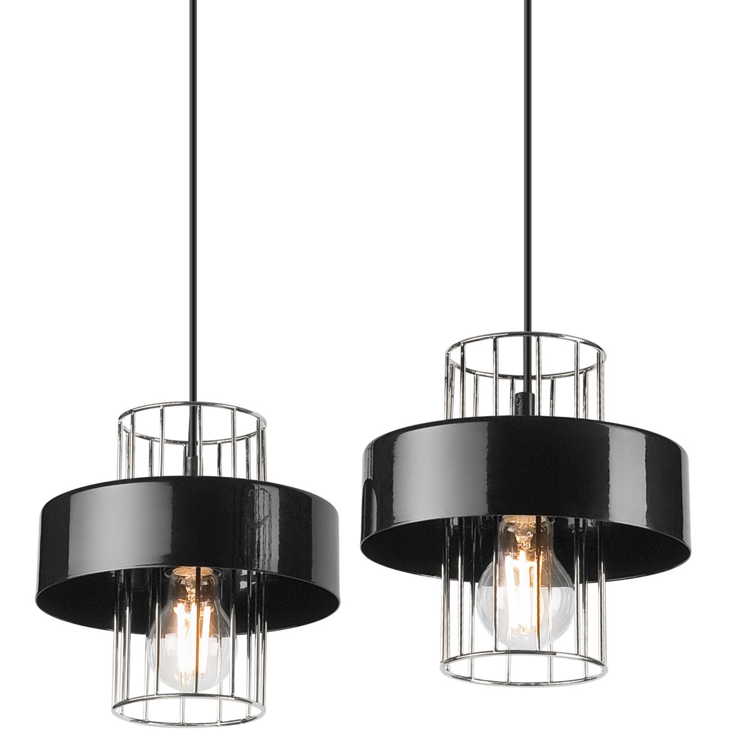 Hängelampe Modern Metall 2-flammig Schwarz Chrom E27 AFINA