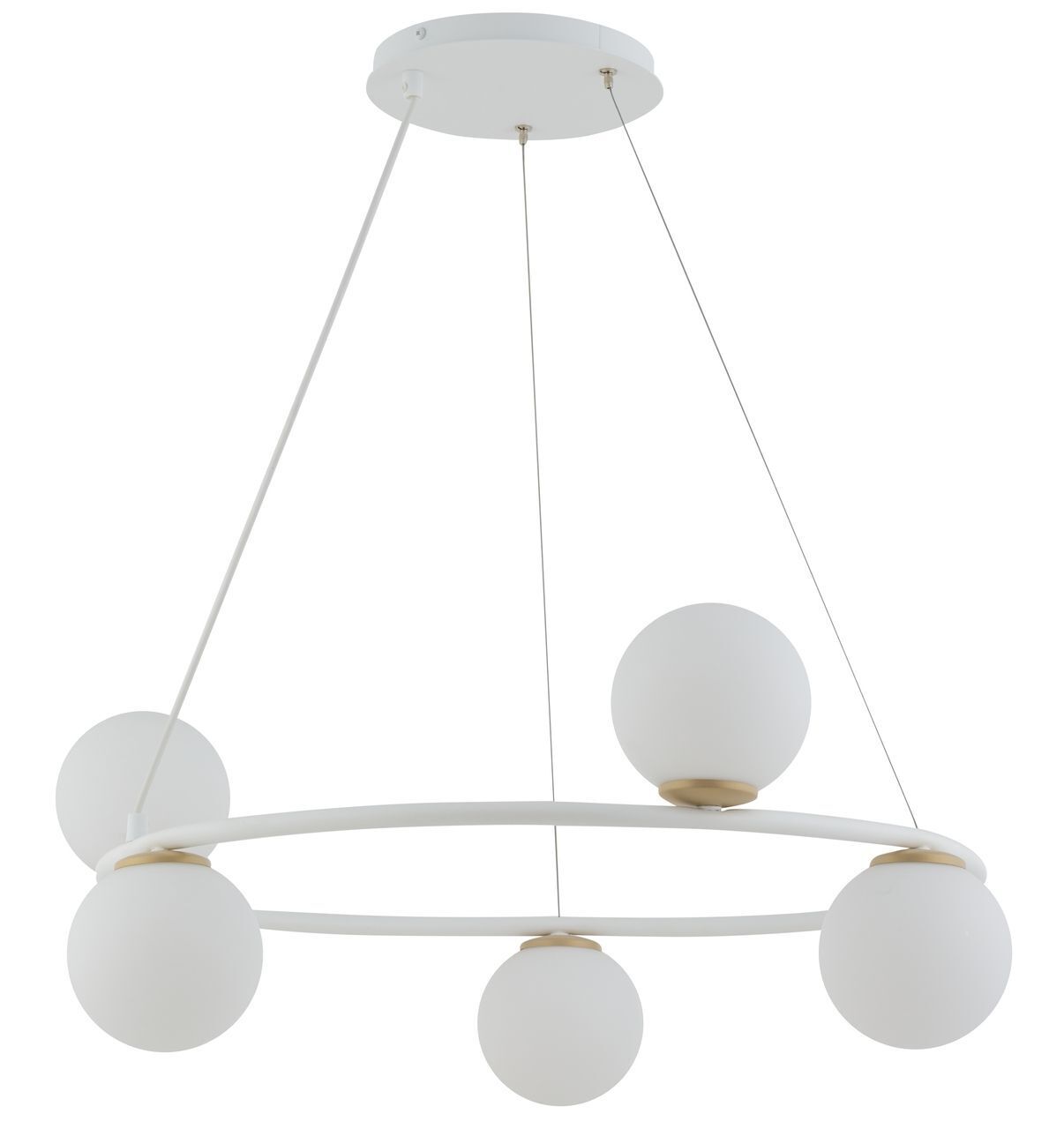 Pendelleuchte 5-flammig Metall Glas Weiß Kugeln B:68 cm