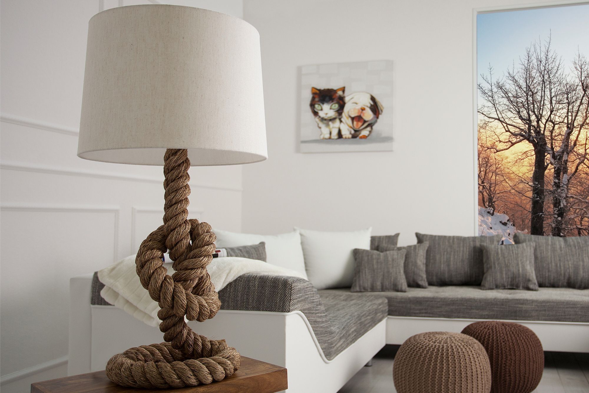 Tischleuchte 85cm Modern kunstvoll maritim echtes Tau Lampe