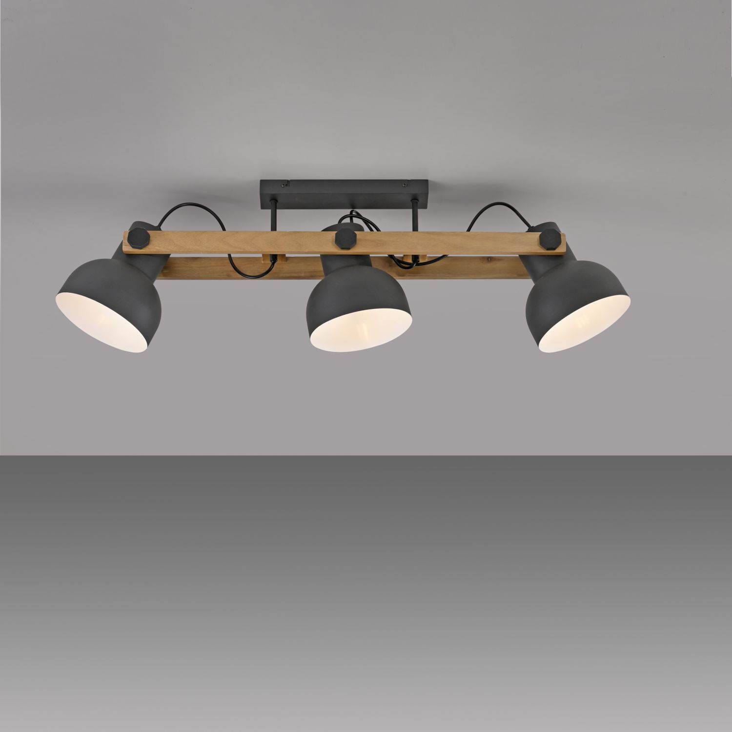 Deckenstrahler Holz Metall E27 96 cm 3-flammig flexibel Leuchte, Beleuchtung, Deckenleuchte