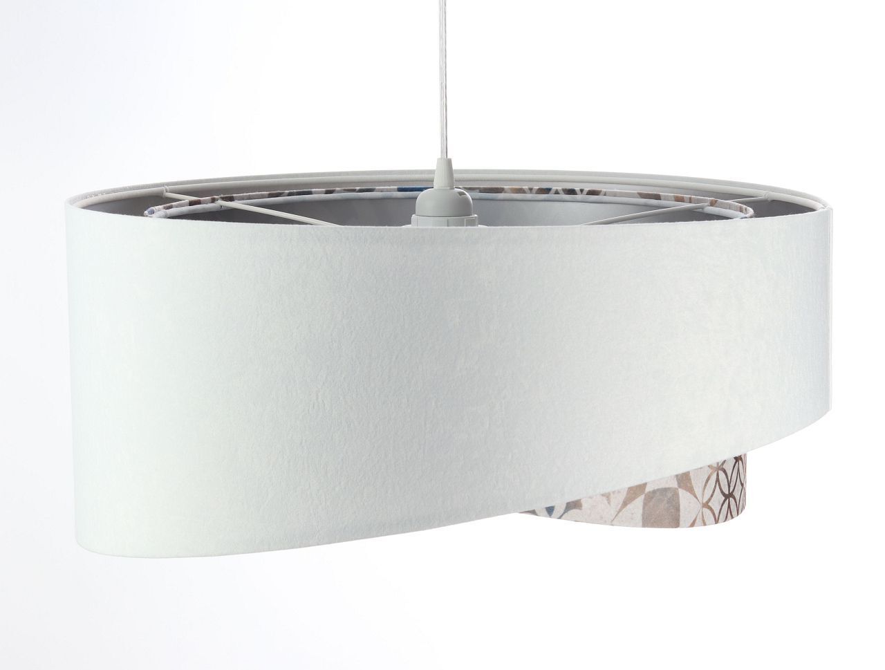 Hängelampe Weiß Beige Silber E27 Ø 50 cm Stoff Velours Optik Lampe
