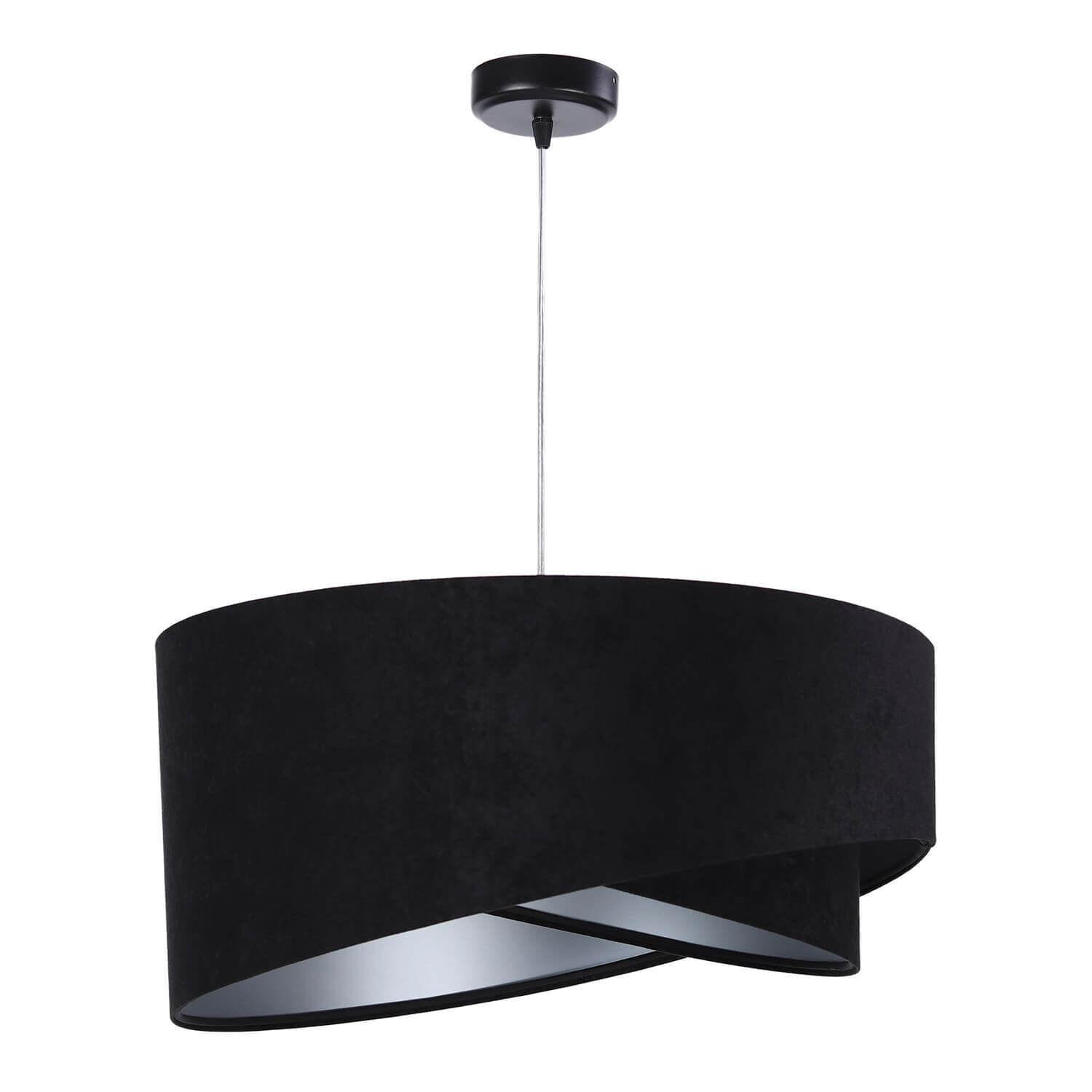 Pendelleuchte Esstisch Schwarz Silber Stoff Ø50cm Lampe, Kronleuchter