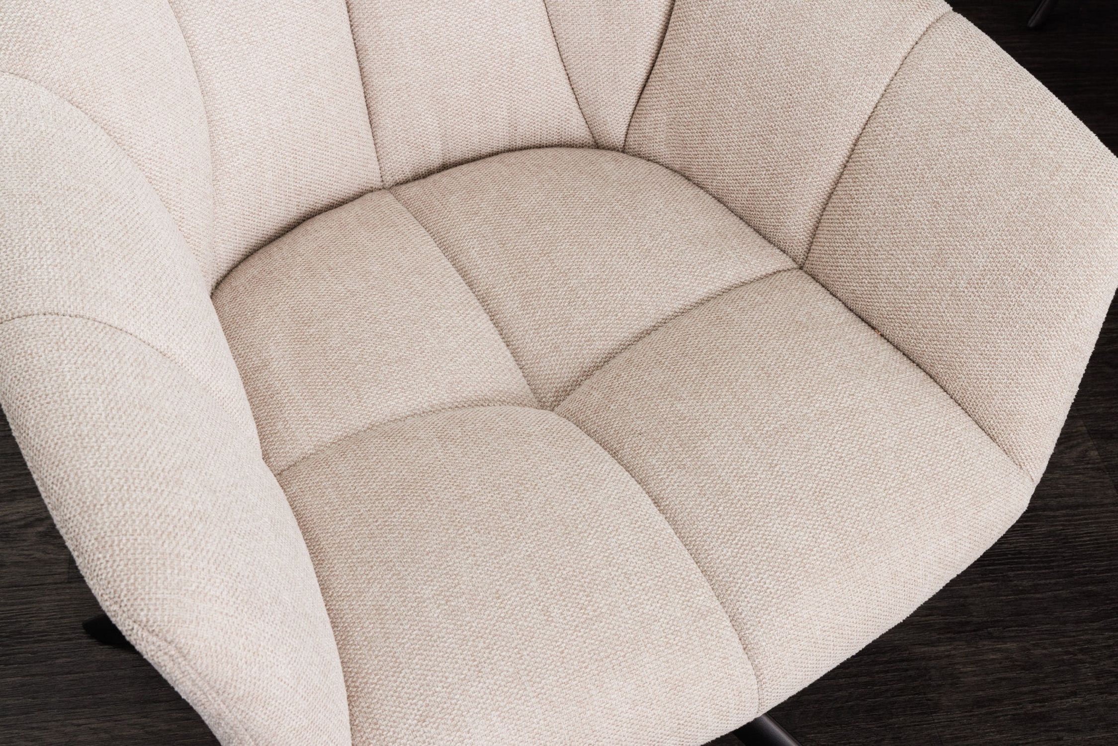 Bürostuhl ohne Rollen Creme Beige Schwarz Stoff Metall Retro Moebel, Stuhl, Sessel, Couch