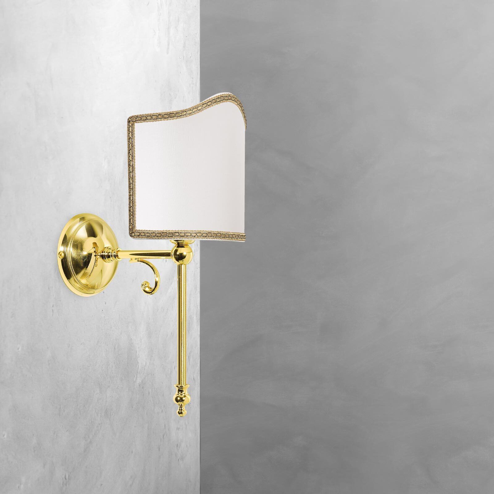 Wandlampe E14 Messing poliert Stoff Weiß Klassisch