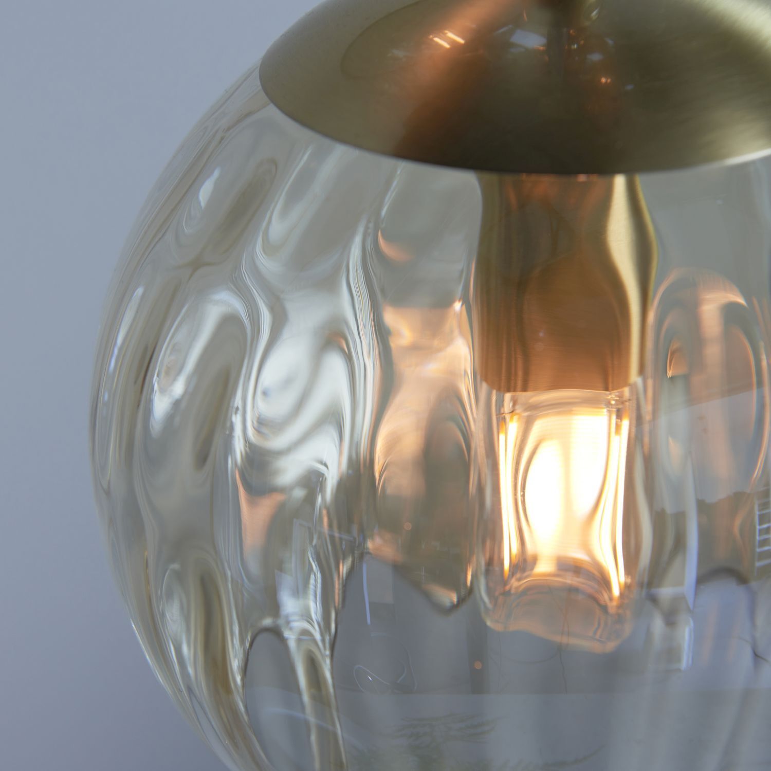 Hängeleuchte Rauchglas Metall B: 31 cm H: max. 137,5 cm verstellbar in Messing Champagner 3-flammig E14 Kugel Schirm Hängelampe Esszimmer