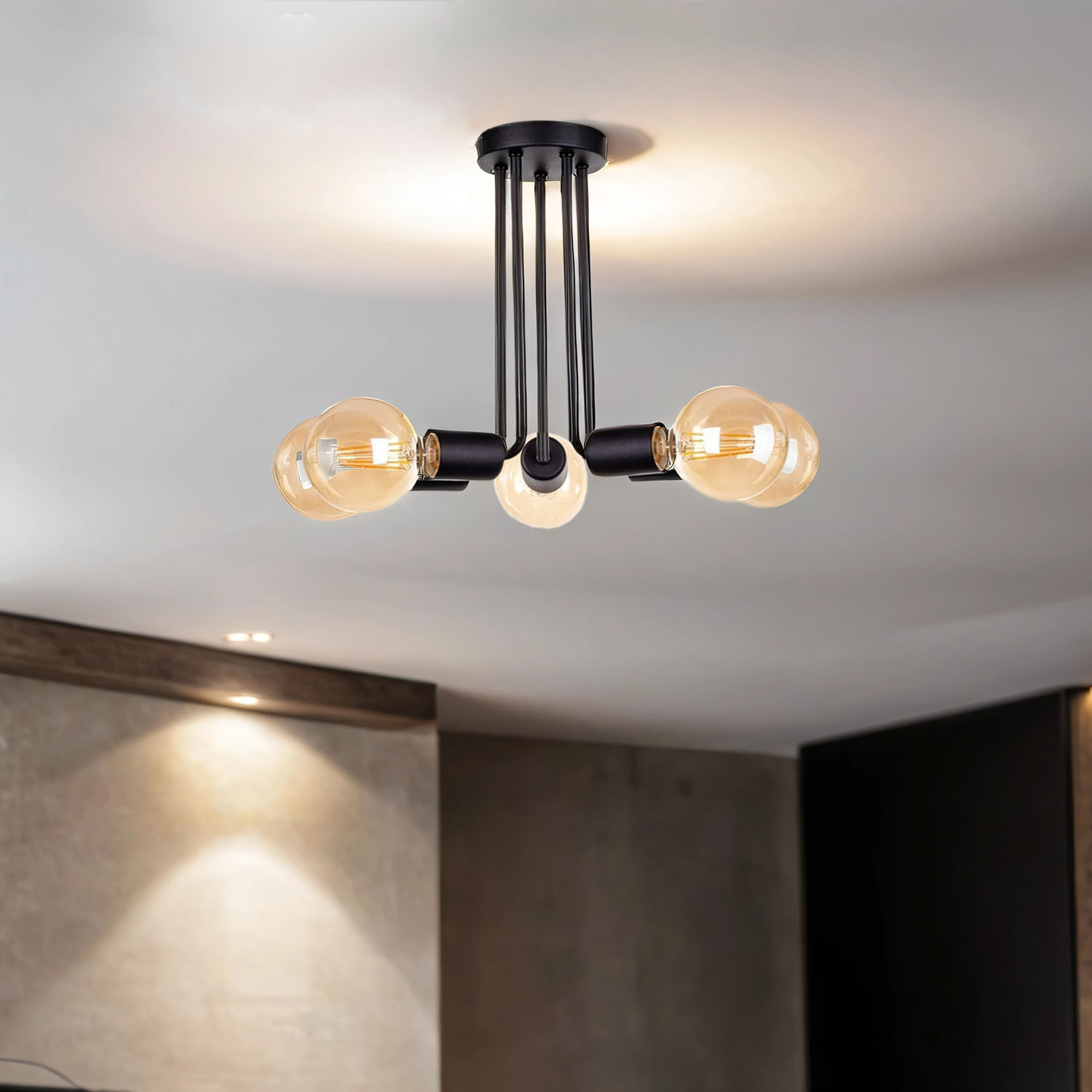 Deckenlampe Schwarz Retro E27 5-flammig dekorativ Deckenleuchte, Kronleuchter, Lampe, Leuchte