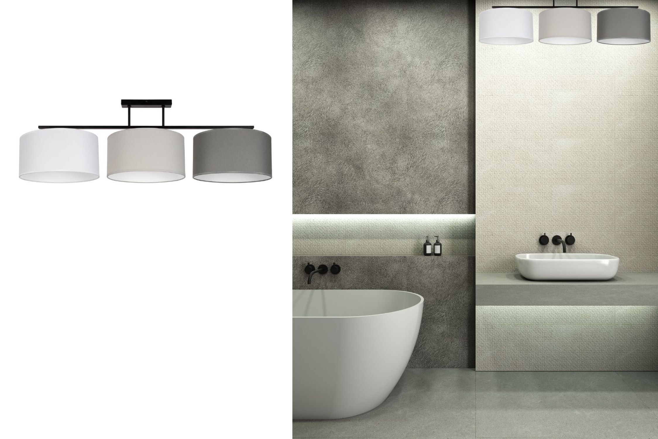 Deckenleuchte Stoff Weiß Ecru Graphit E27 L:100 cm Baden, Badewanne, Person, Wanne