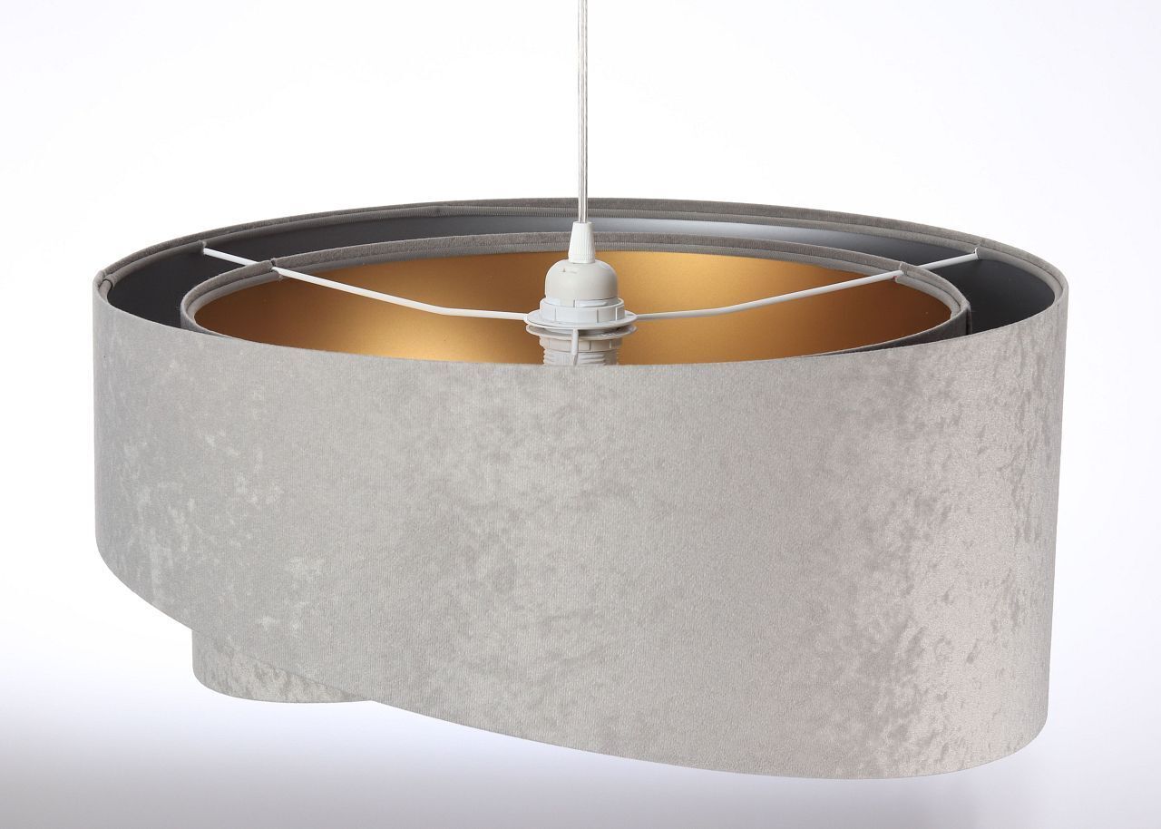 Hängelampe E27 Stoff rund Ø 50 cm Grau Gold Silber