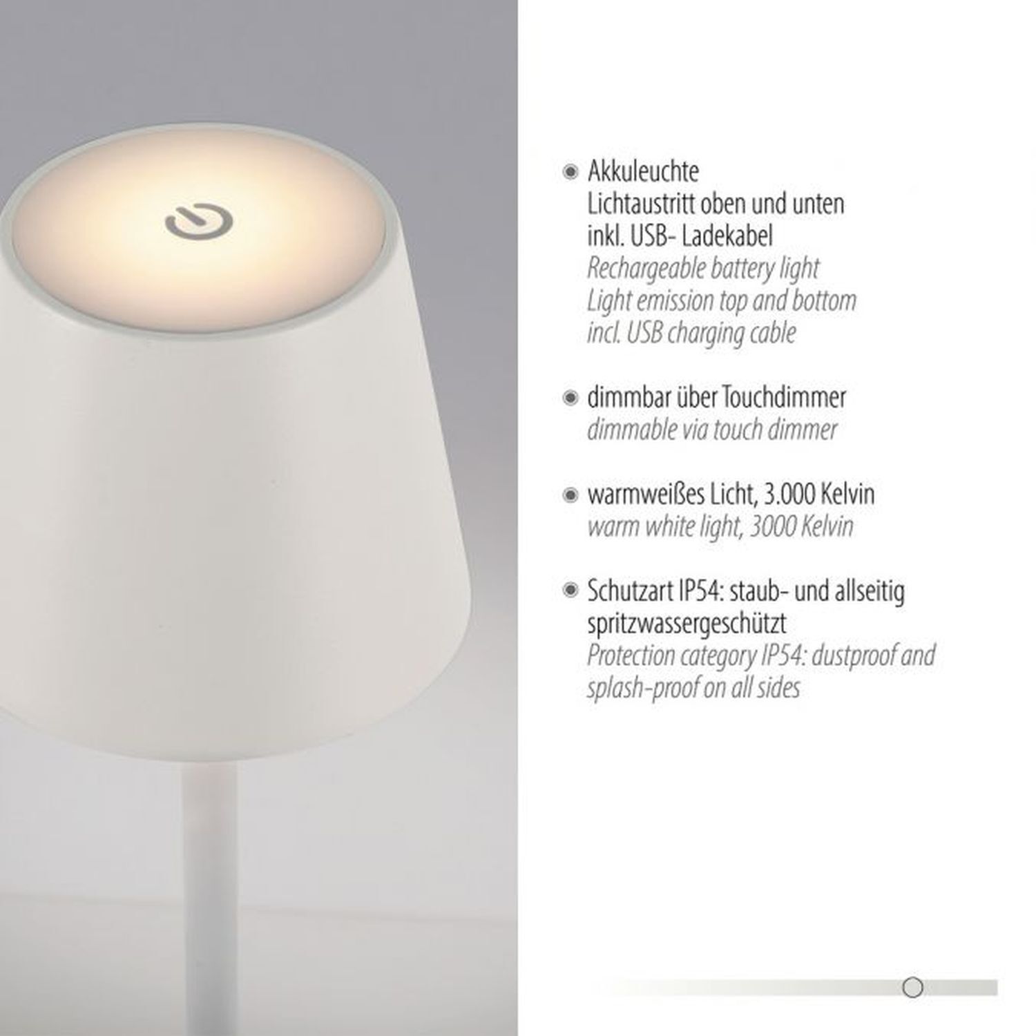 LED Akku Stehlampe Weiß IP54 125 cm Touch Dimmen 3000 K Lampe, Lampenschirm