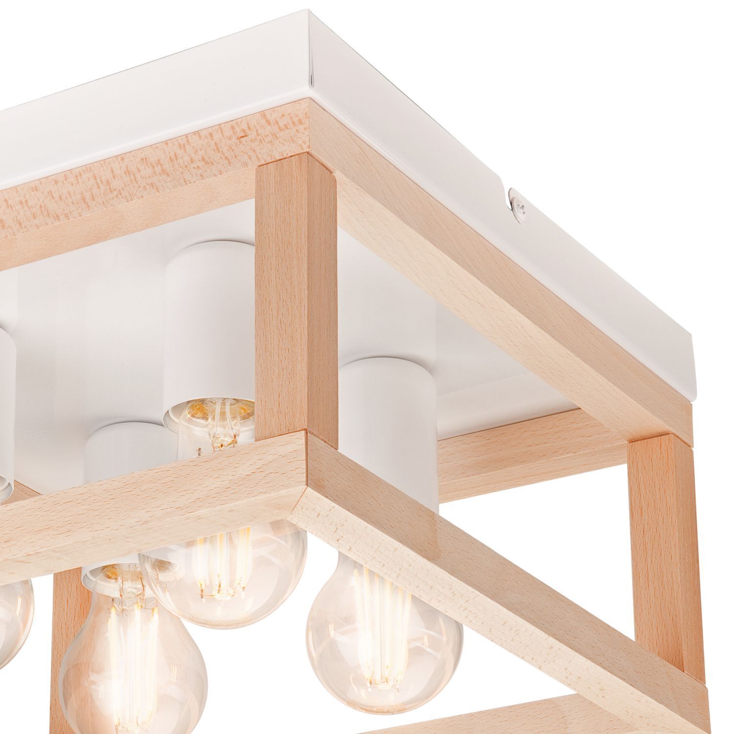 Deckenlampe Holz Metall 4-flammig E27 B: 30 cm eckig