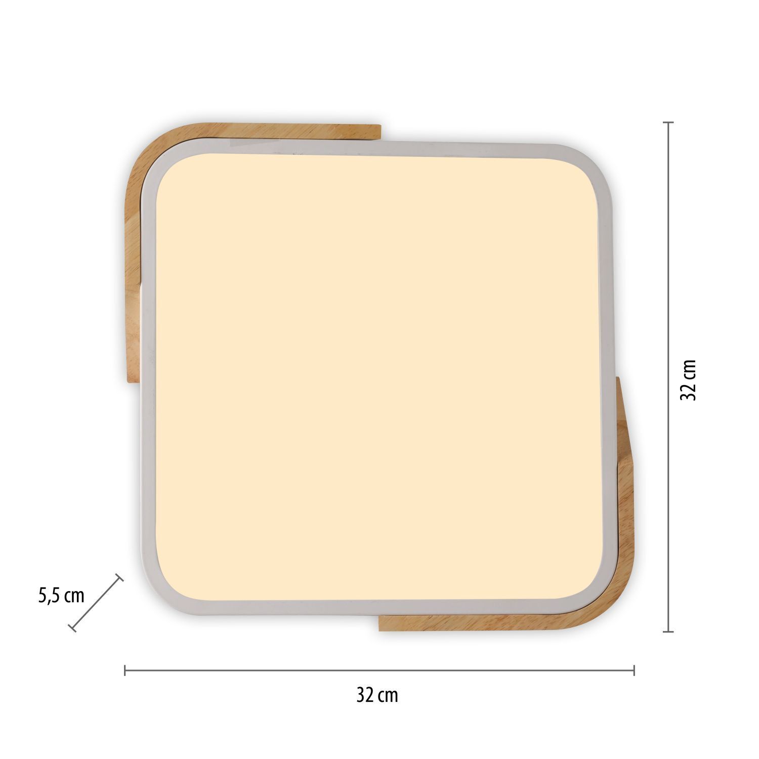 LED Deckenleuchte Holz L:32 cm Weiß Natur 3000 K Weißes Brett, Seite, Text