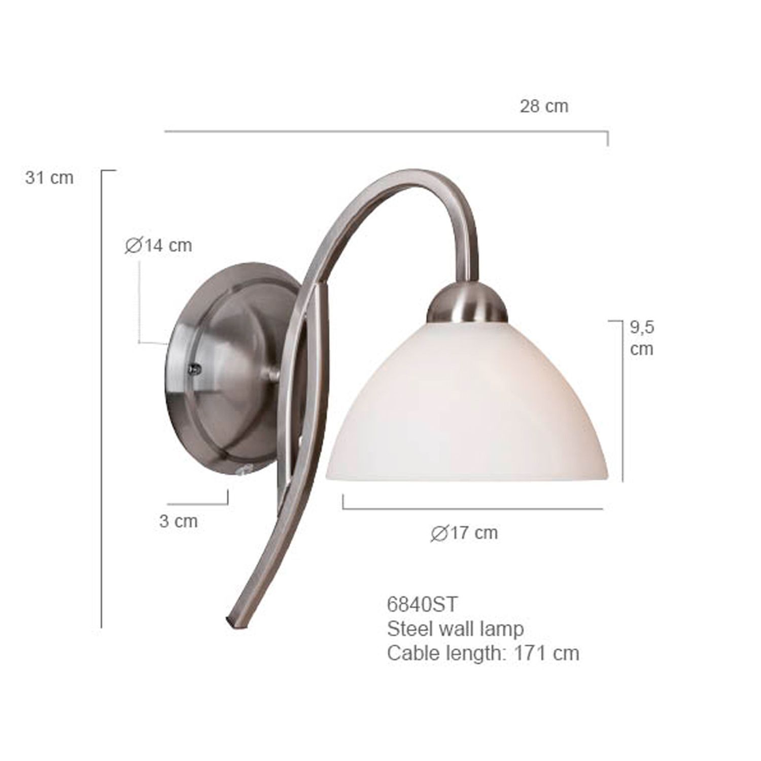 Wandleuchte in Stahl Weiß H:31 cm E27 Klassisch