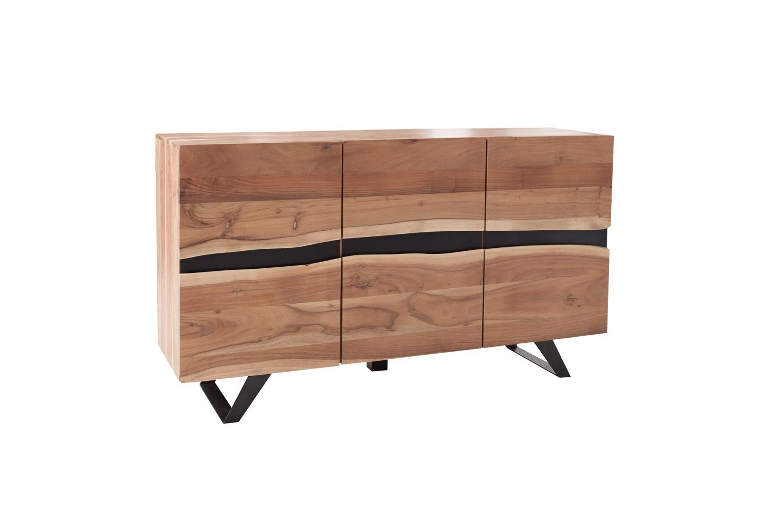 Sideboard Akazienholz Metall 118 cm in Natur Schwarz Moebel, Anrichte, Kabinett, Krippe, Kommode