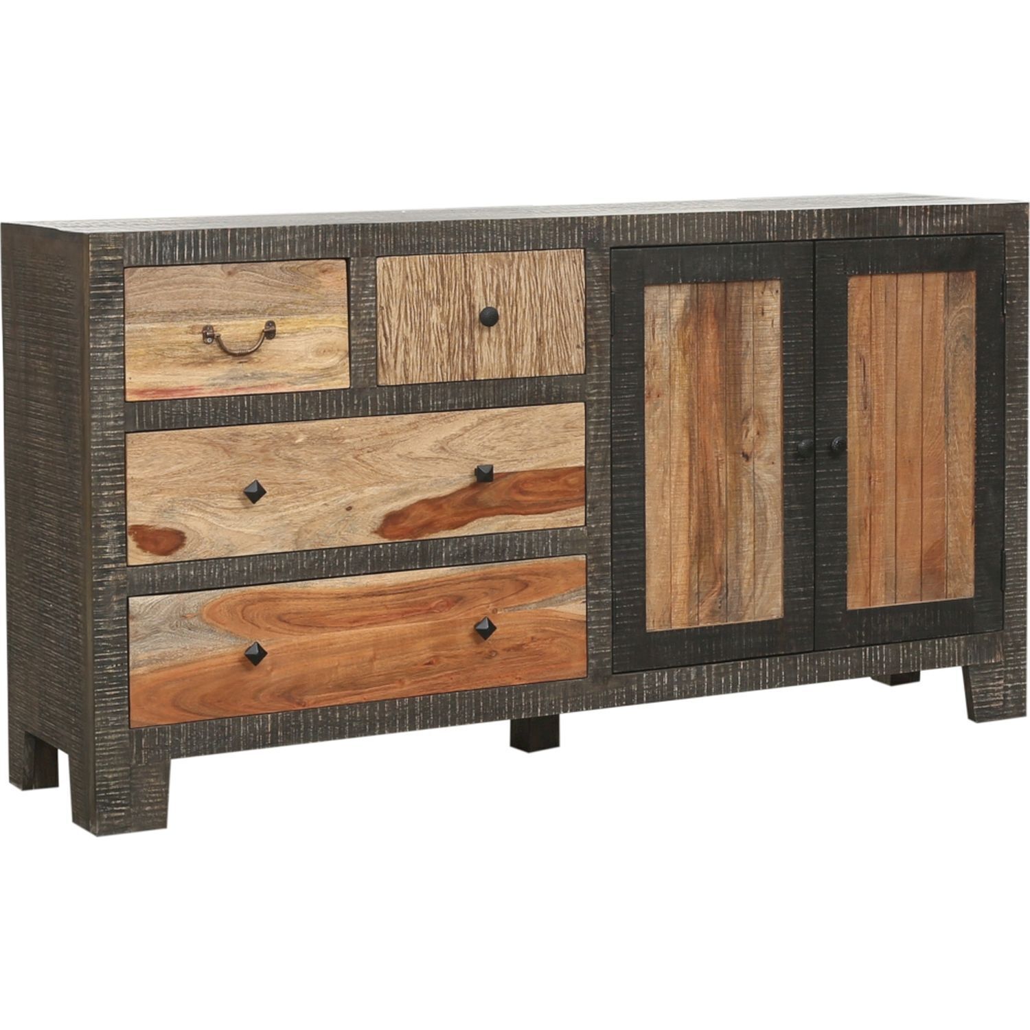 Sideboard Holz massiv 165 cm Grau Natur Schwarz dekorativ