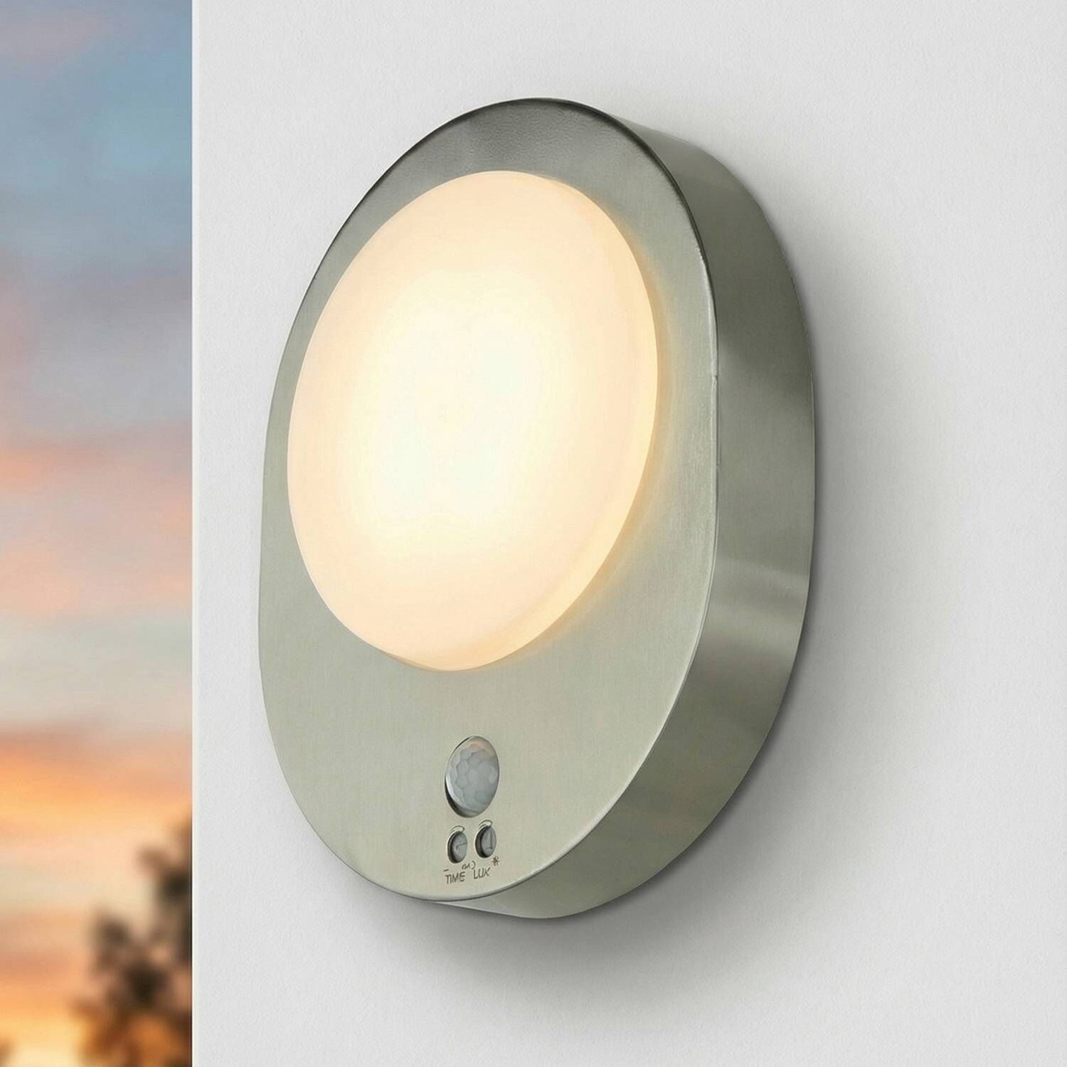 LED Wandlampe außen Bewegungsmelder IP44 850 lm 9 W Wandleuchte, Wandlampe, Edelstahl, Runde Leuchte, LED Leuchte