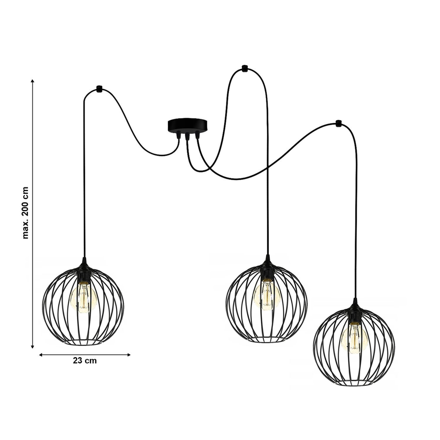 XXL Spider Hängelampe Draht Metall 3-flammig L:400 cm Leuchter, Lampe